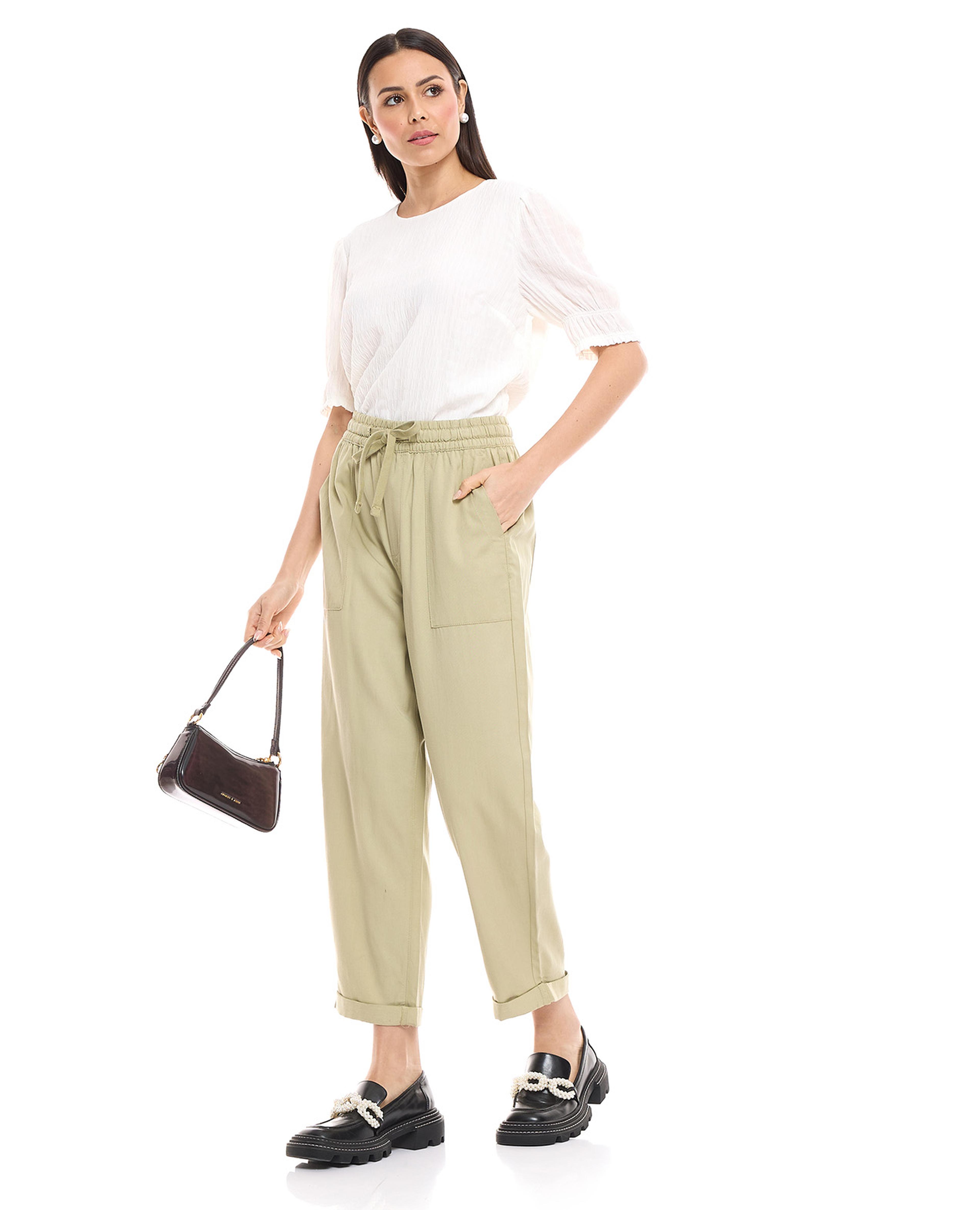 Solid Trousers with Drawstring Waist