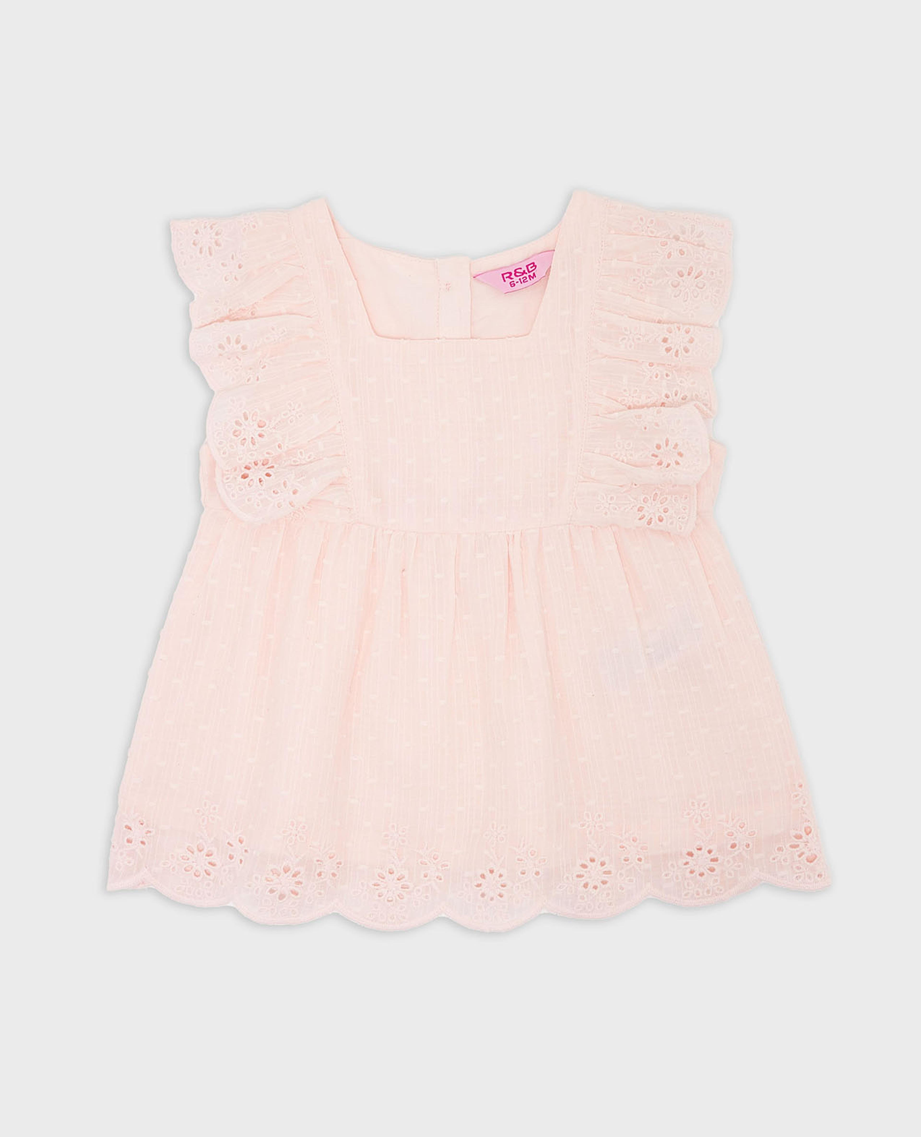 Schiffli Top with Square Neck and Flutter Sleeves