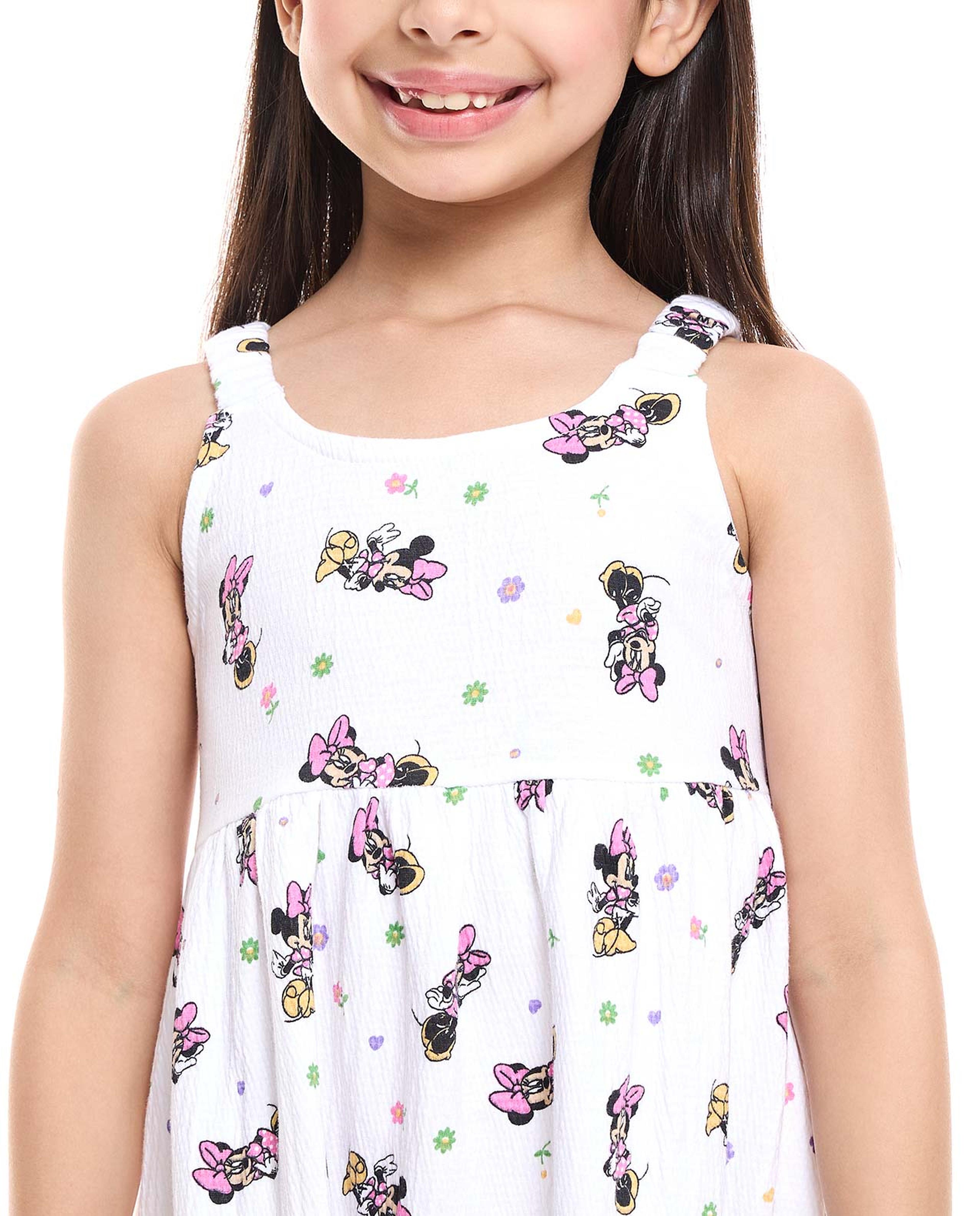 فستان فلير بحمالات وطبعة ميني ماوس