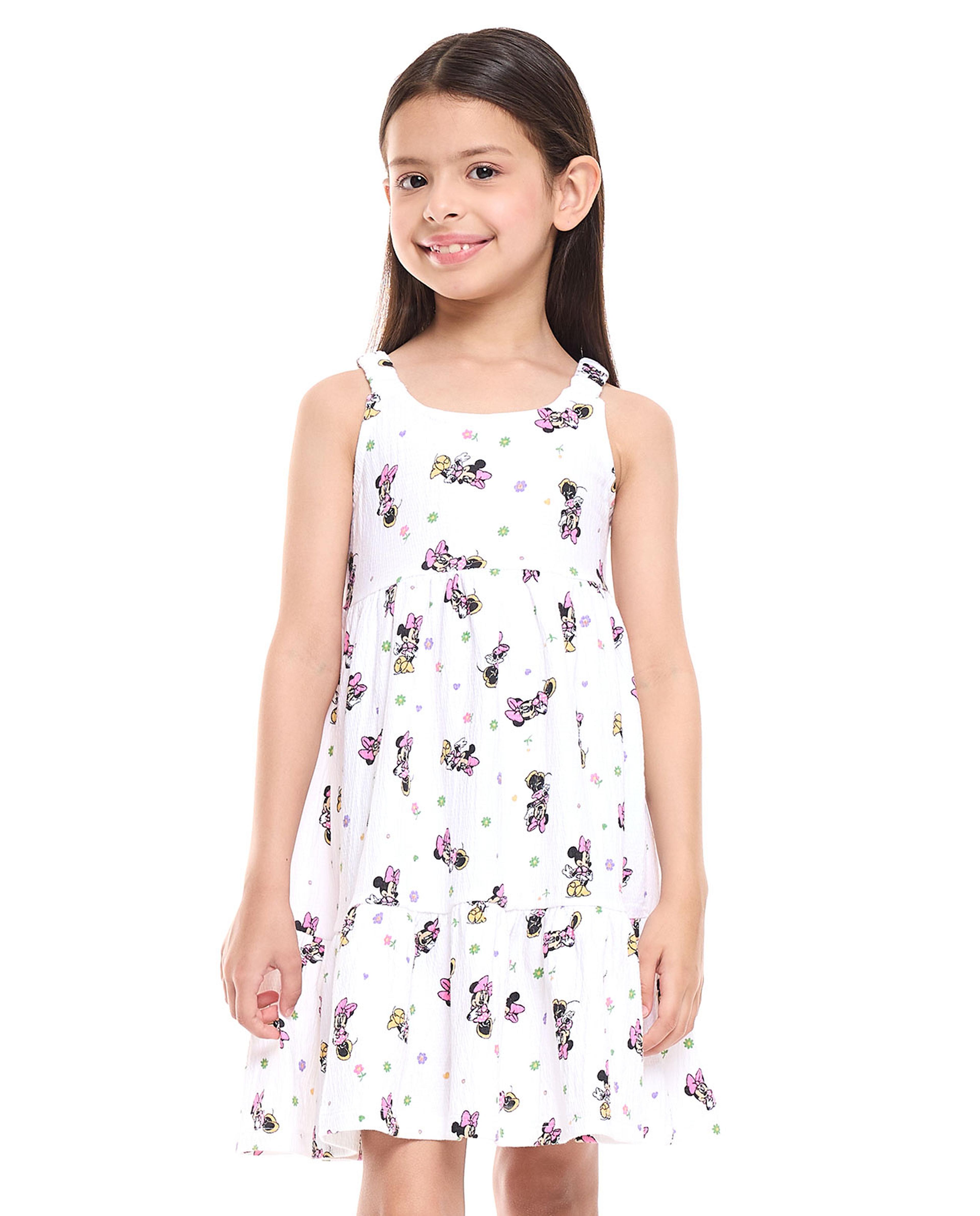فستان فلير بحمالات وطبعة ميني ماوس
