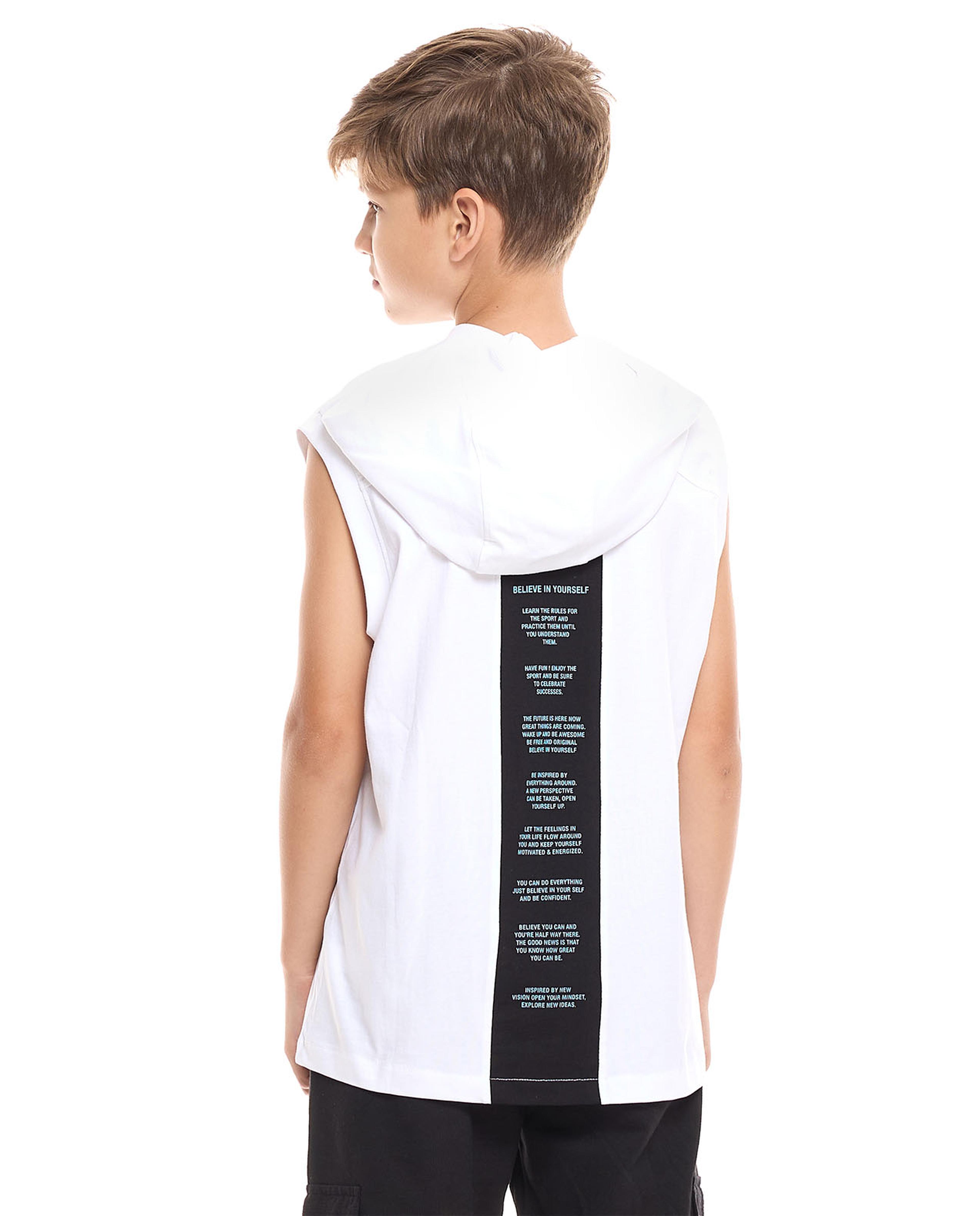 Printed Hooded Sleeveless T-Shirt