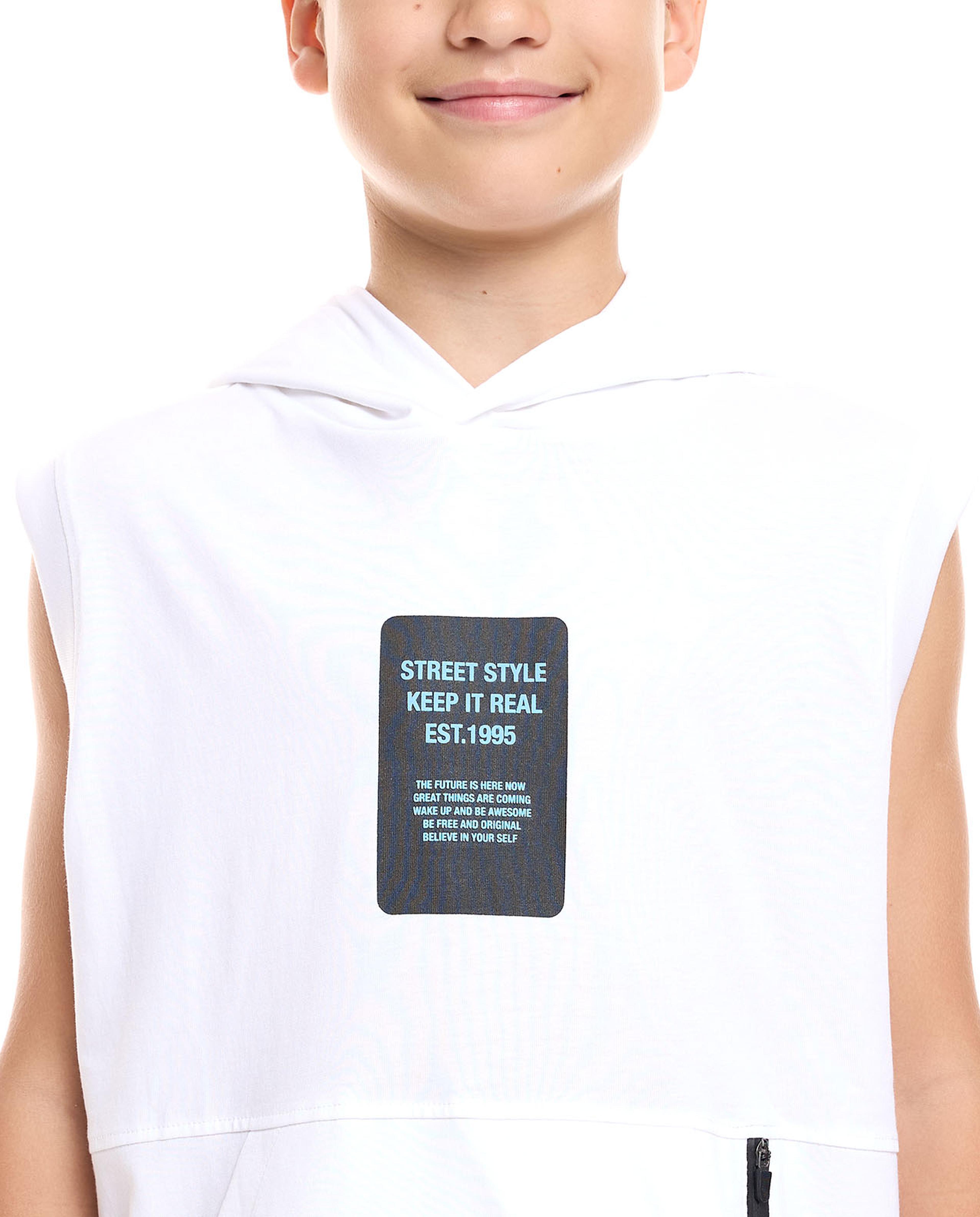 Printed Hooded Sleeveless T-Shirt