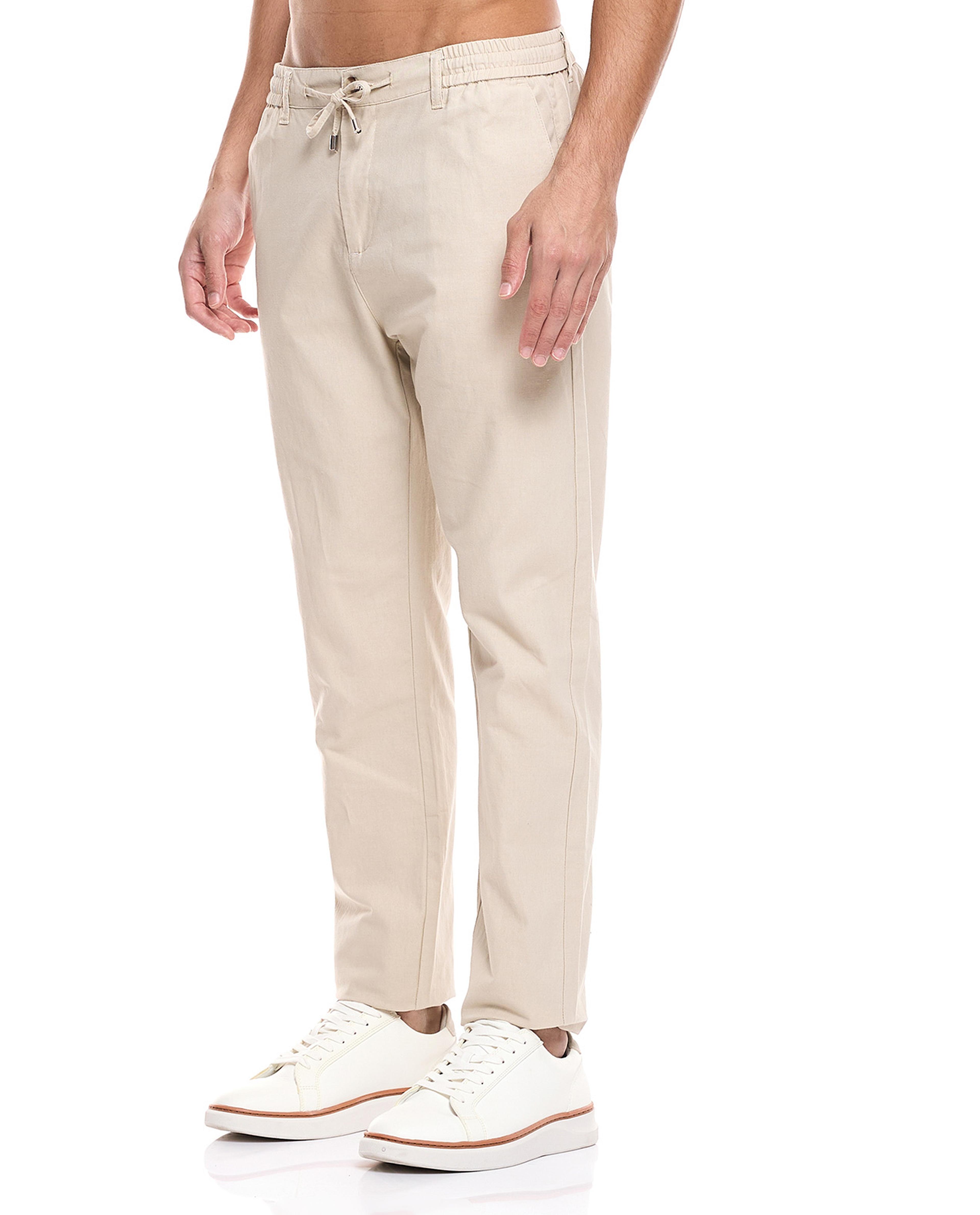 Solid Straight Fit Trousers with Drawstring Waist