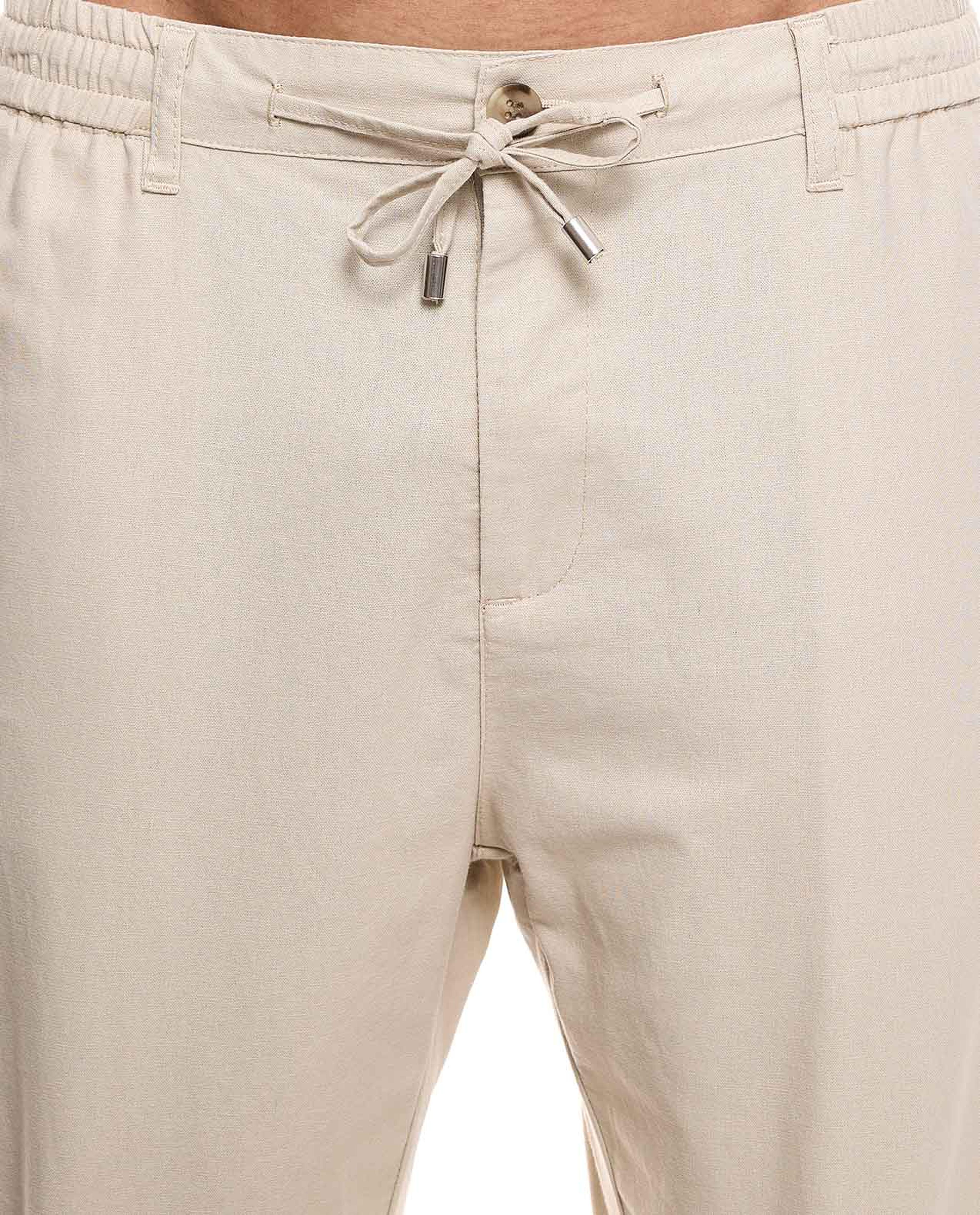 Solid Straight Fit Trousers with Drawstring Waist