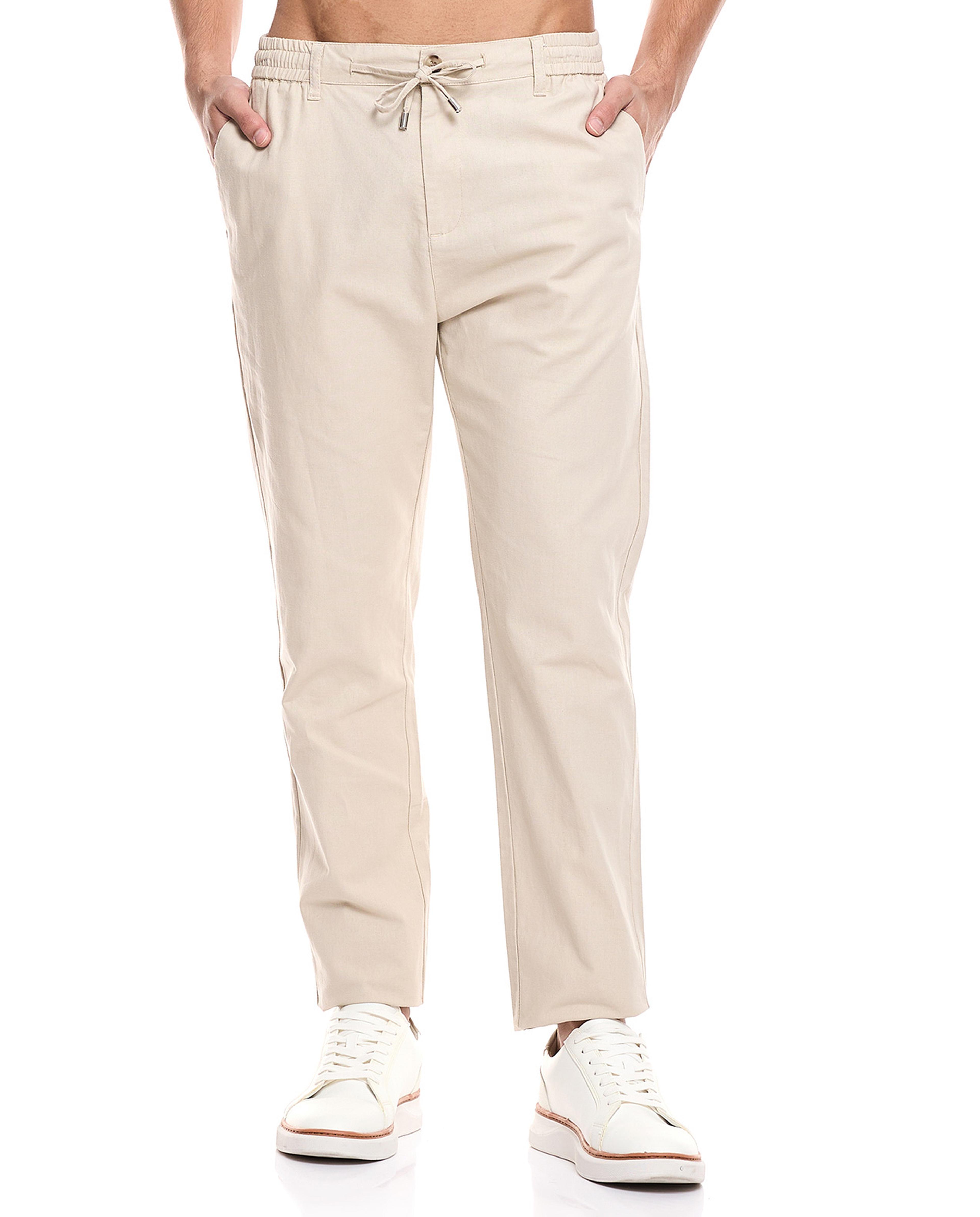 Solid Straight Fit Trousers with Drawstring Waist