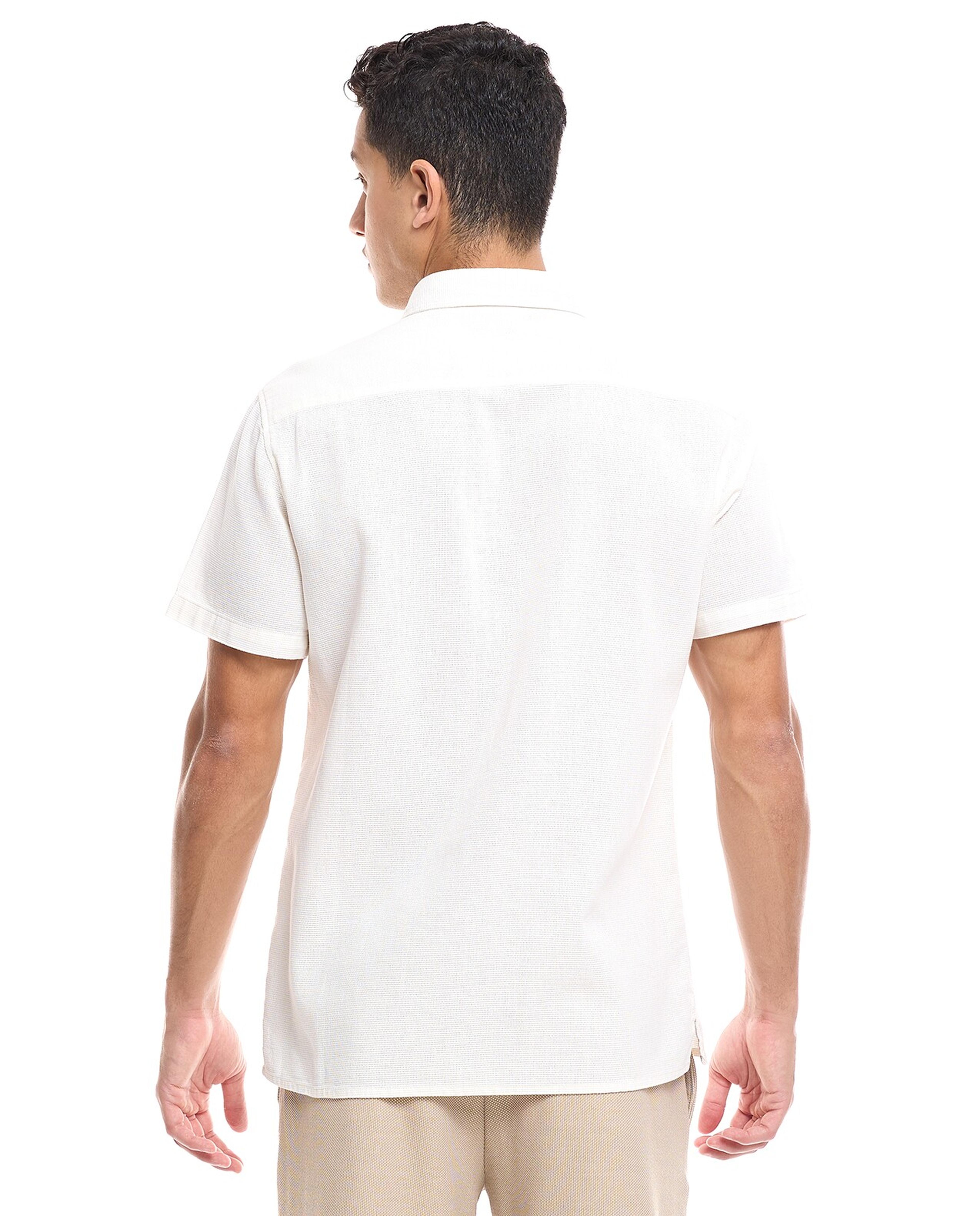 Textured Shirt with Classic Collar and Short Sleeves