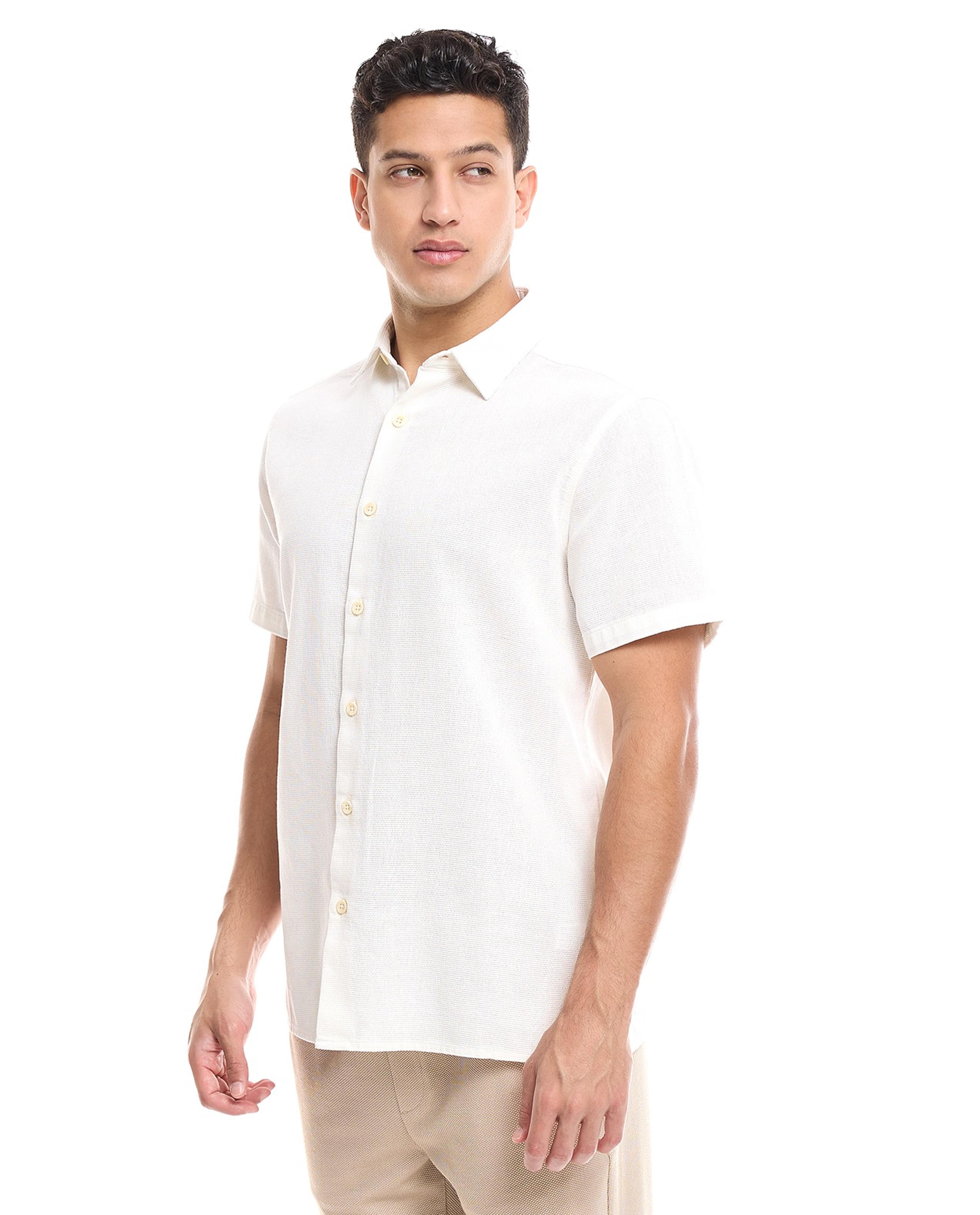 Textured Shirt with Classic Collar and Short Sleeves