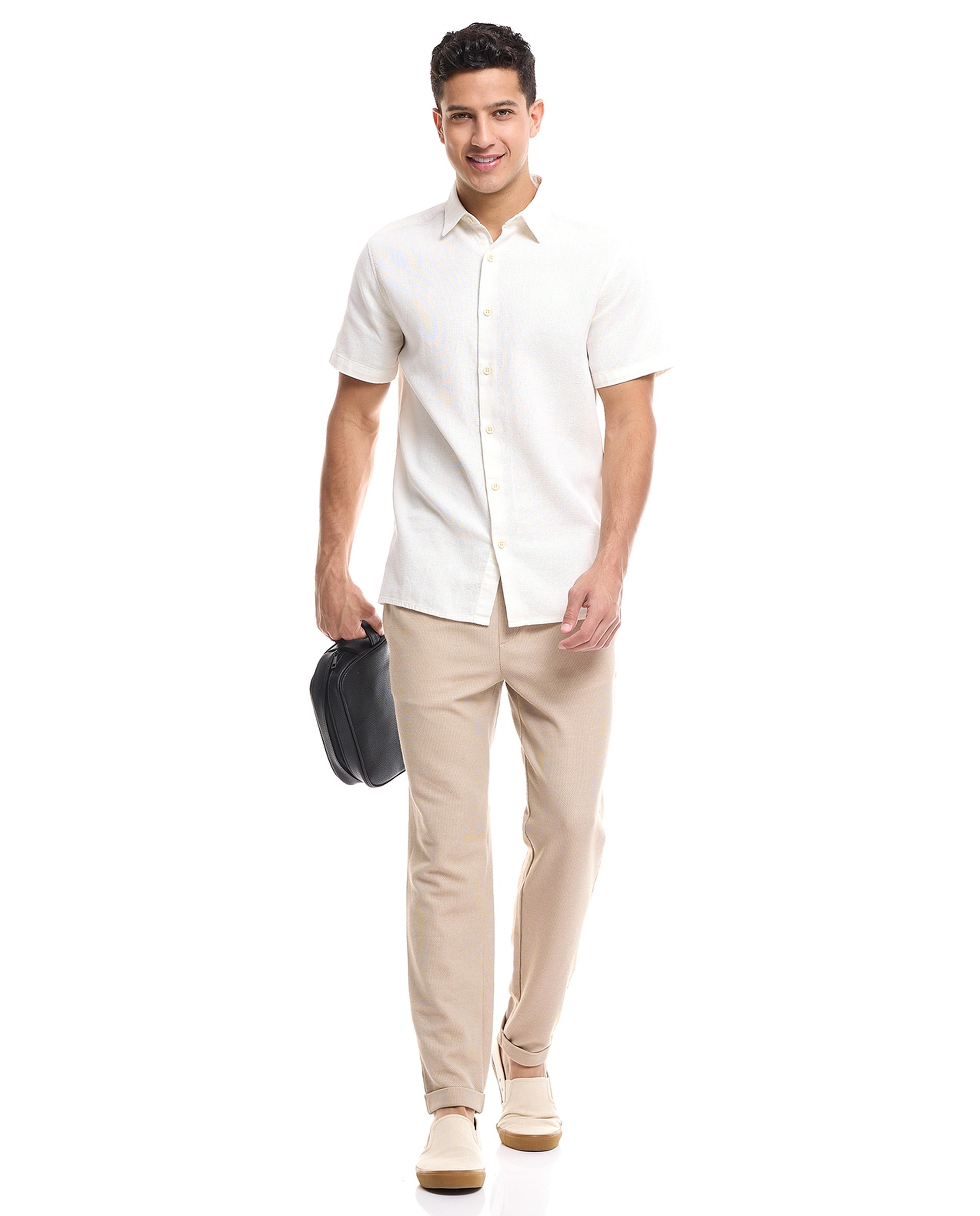 Textured Shirt with Classic Collar and Short Sleeves