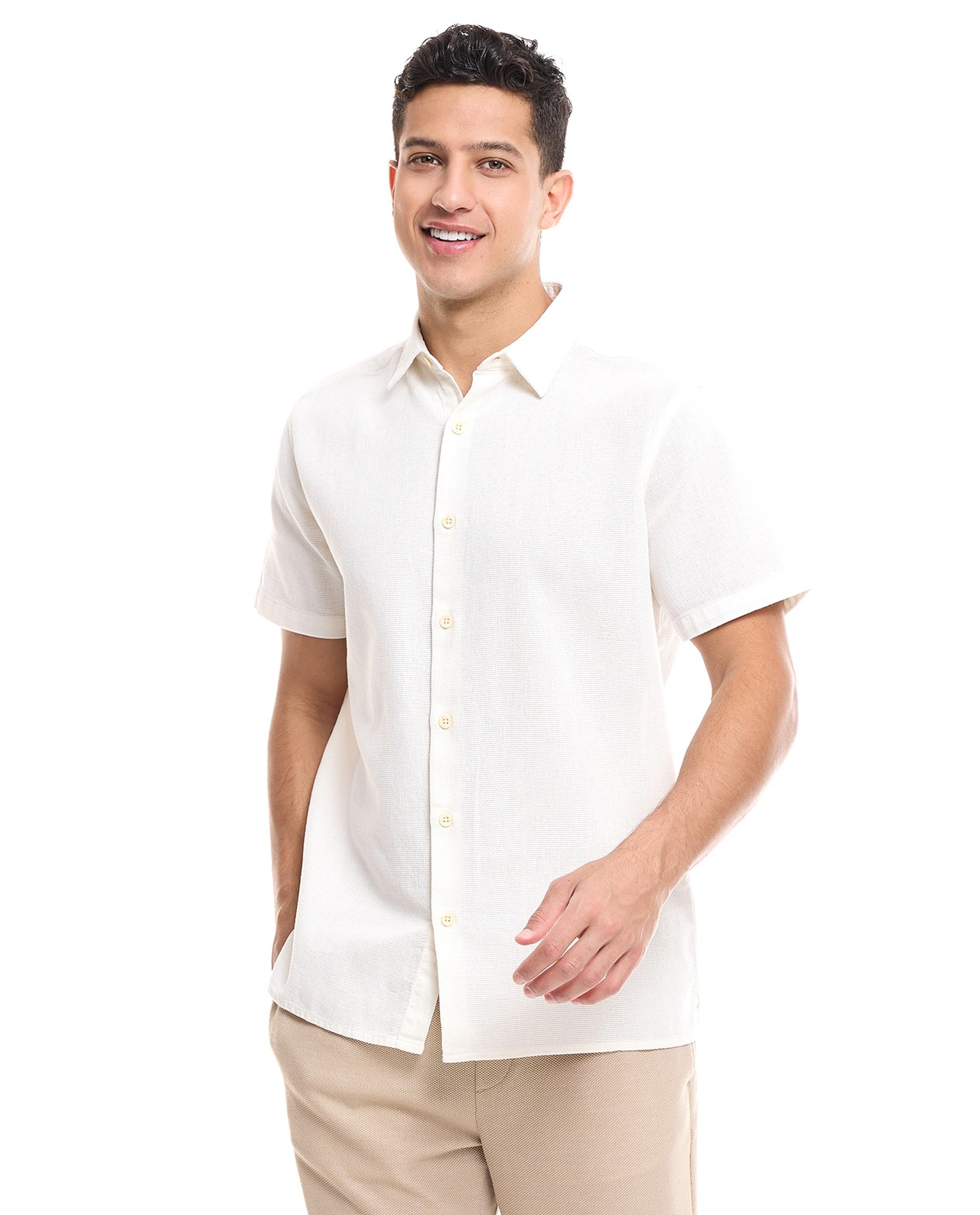 Textured Shirt with Classic Collar and Short Sleeves