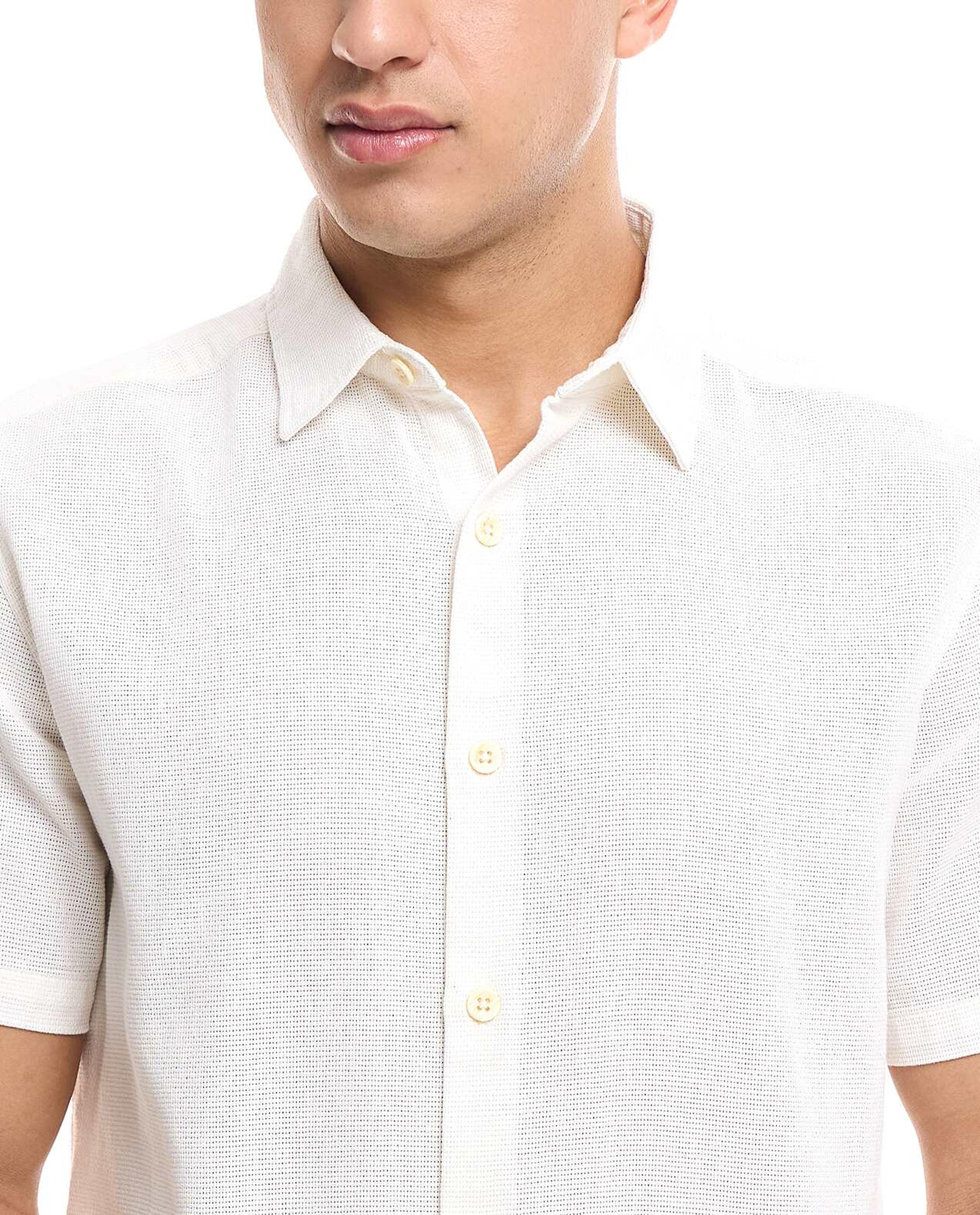 Textured Shirt with Classic Collar and Short Sleeves