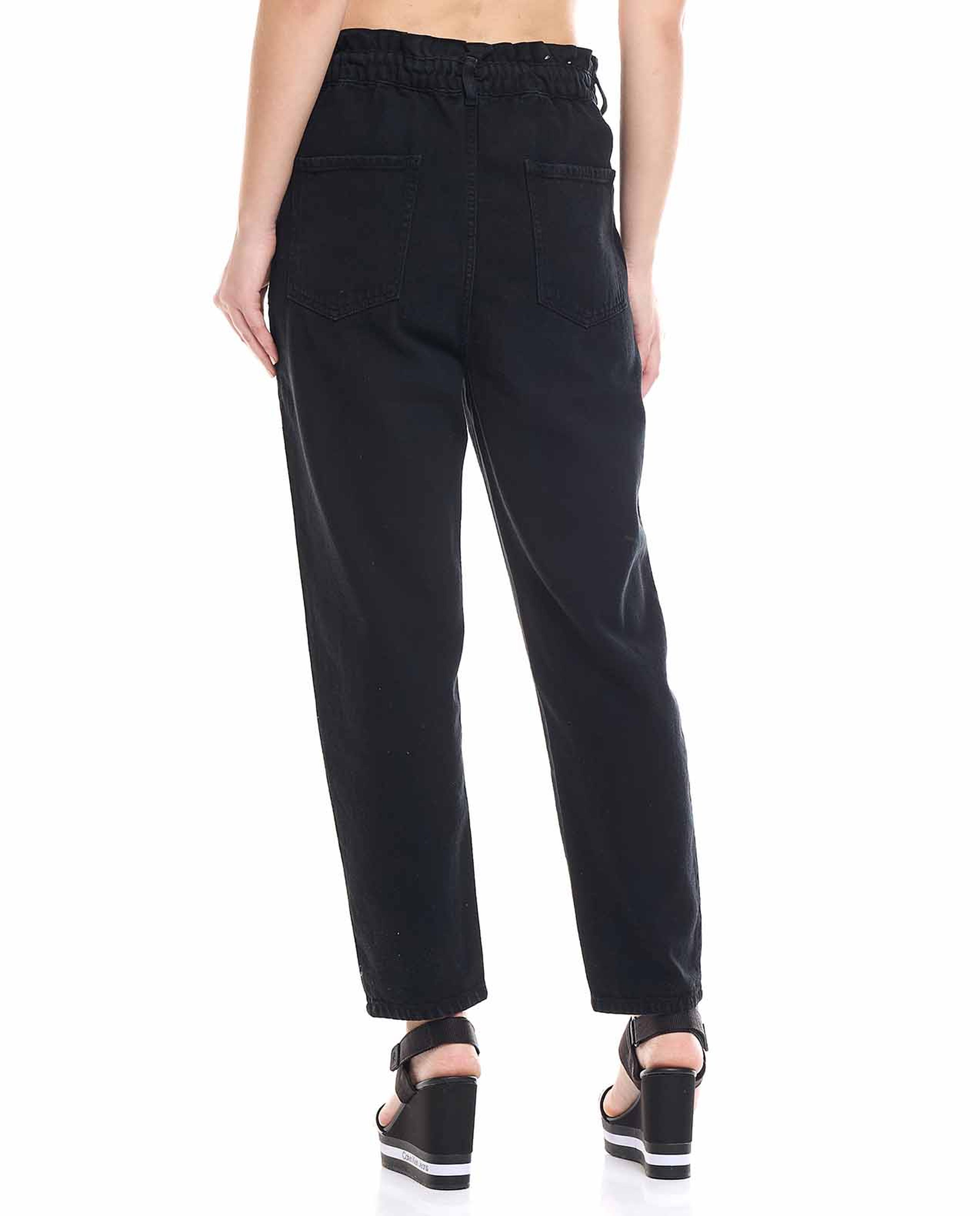 Solid Slouchy Jeans with Button Closure