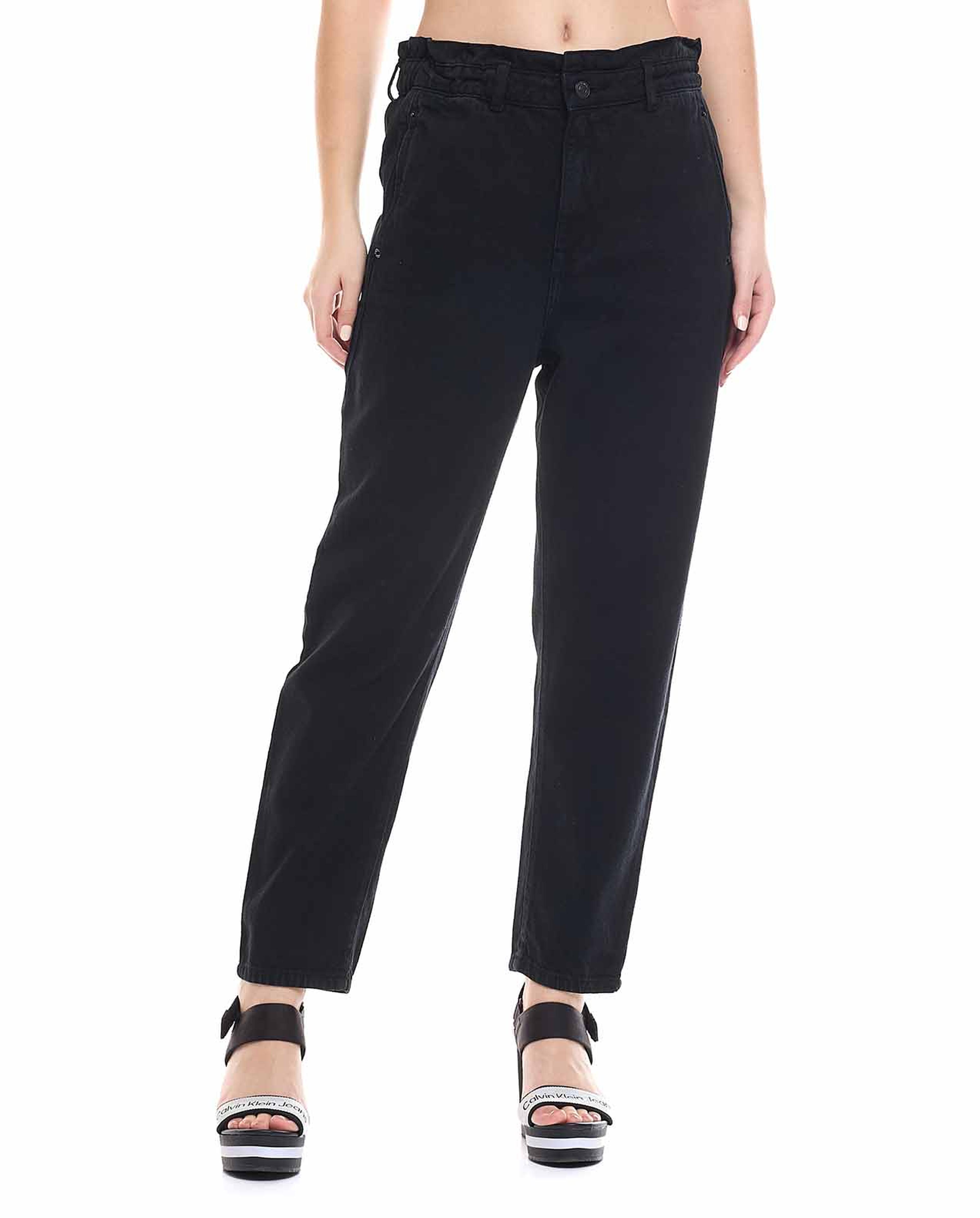 Solid Slouchy Jeans with Button Closure