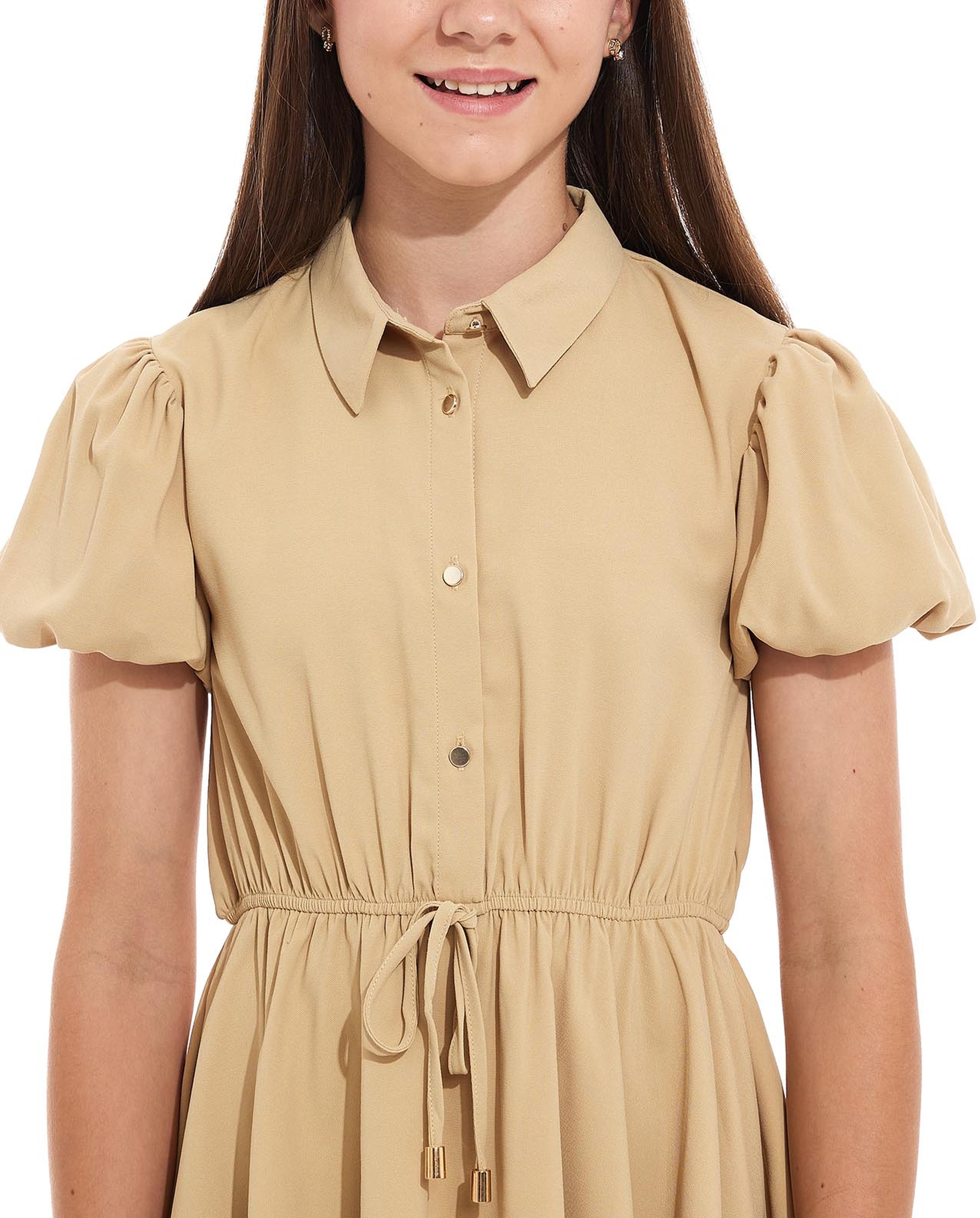 فستان قميص بأكمام منفوخة