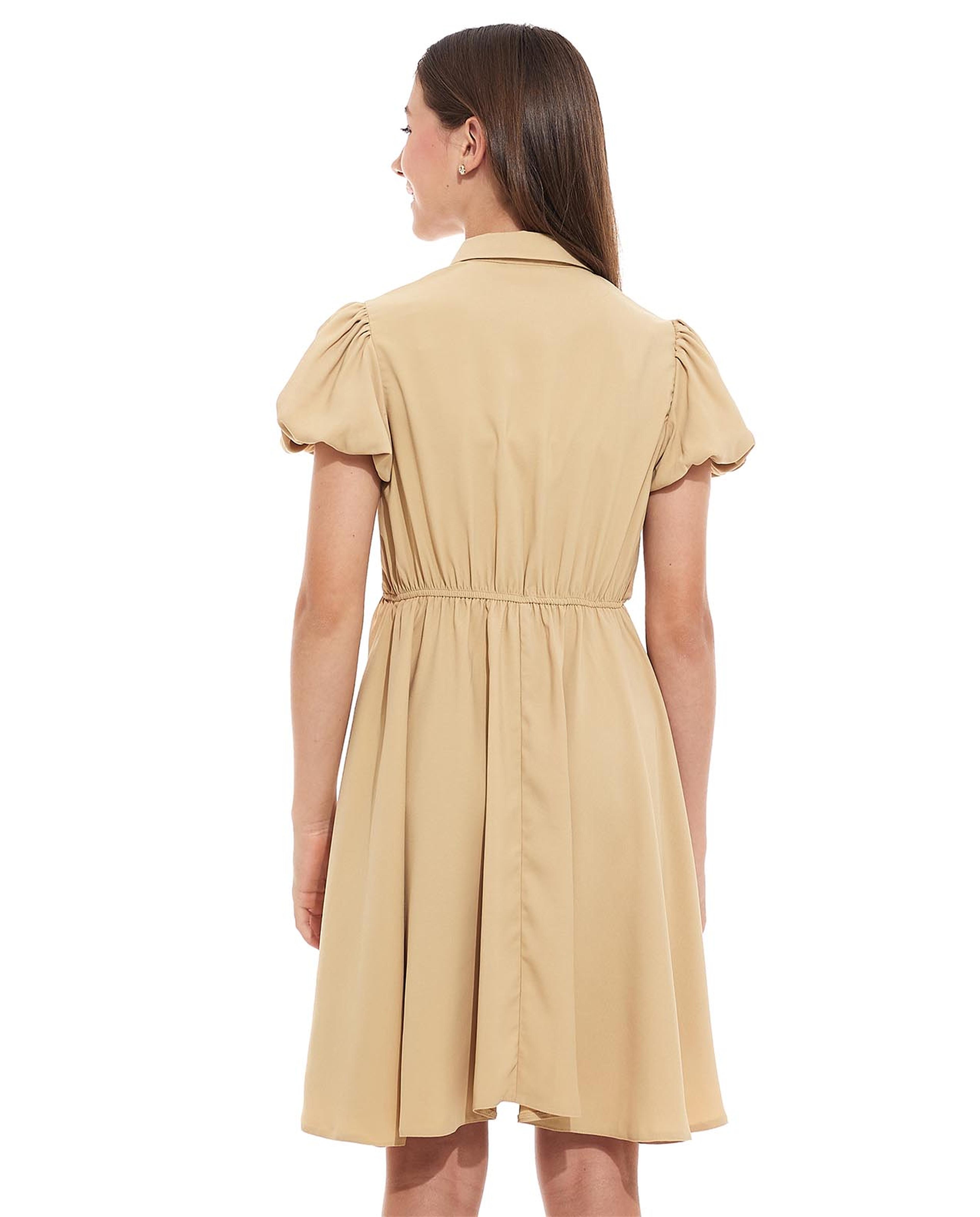 فستان قميص بأكمام منفوخة