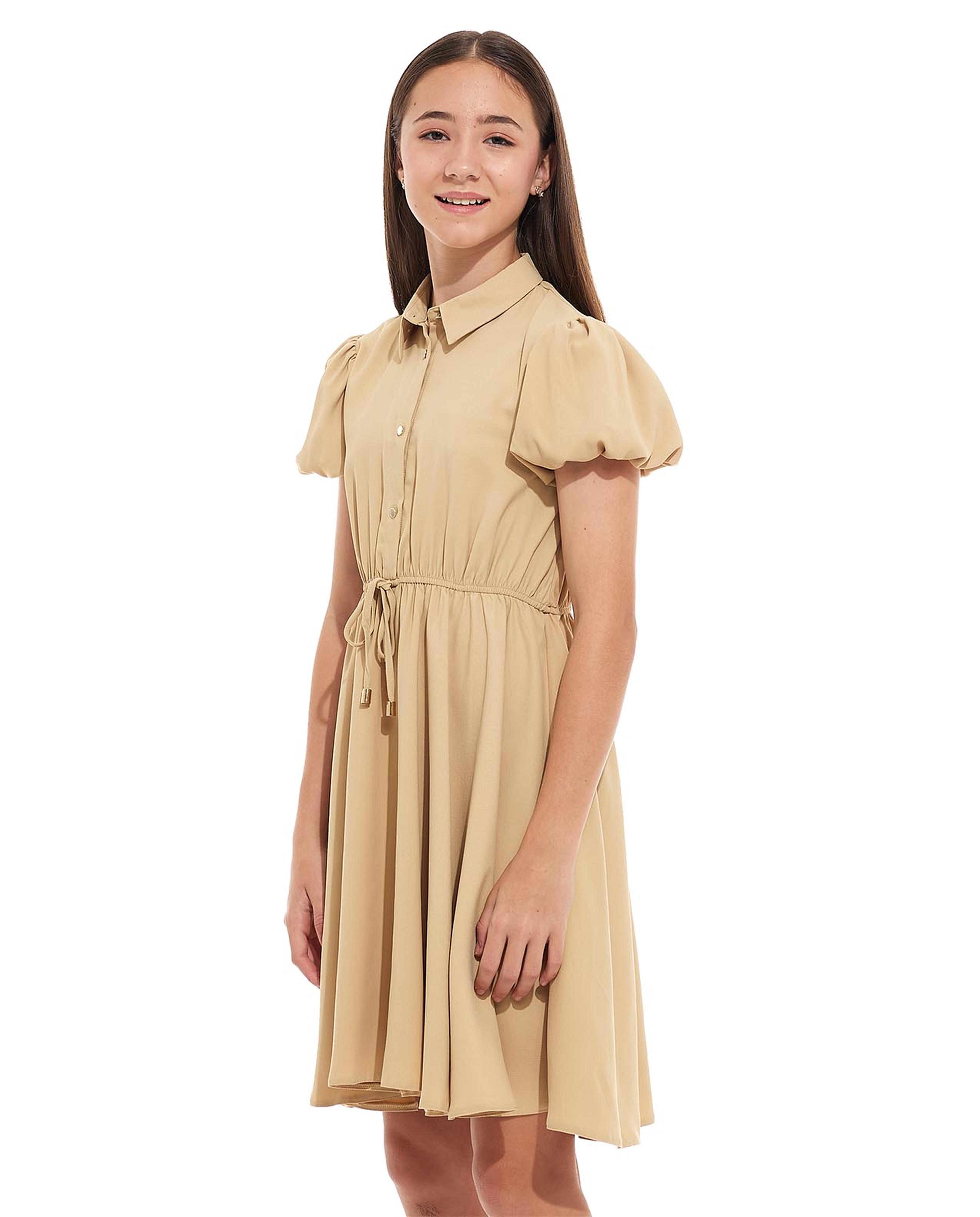 فستان قميص بأكمام منفوخة