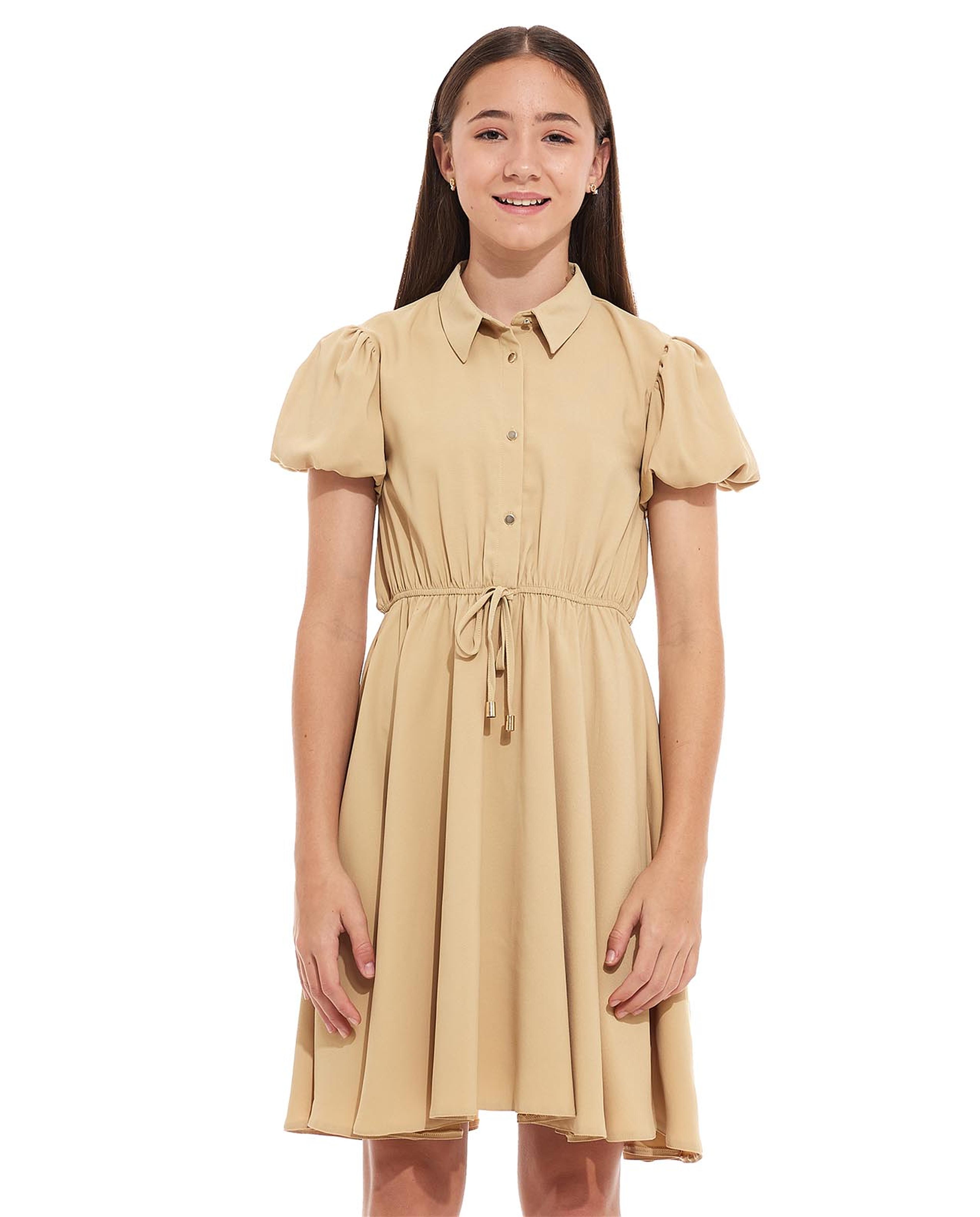 فستان قميص بأكمام منفوخة