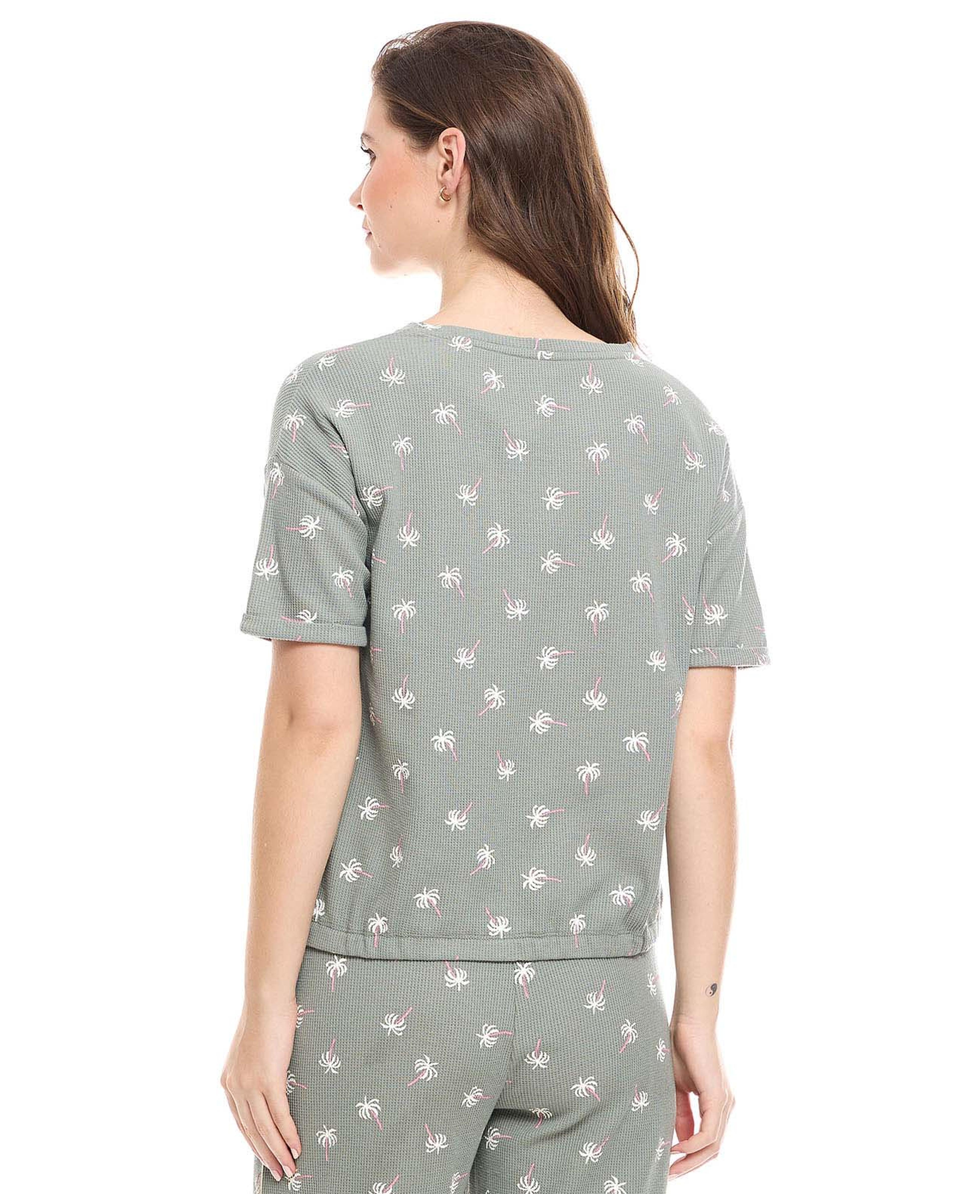 Printed Sleep Top with Crew Neck and Short Sleeves