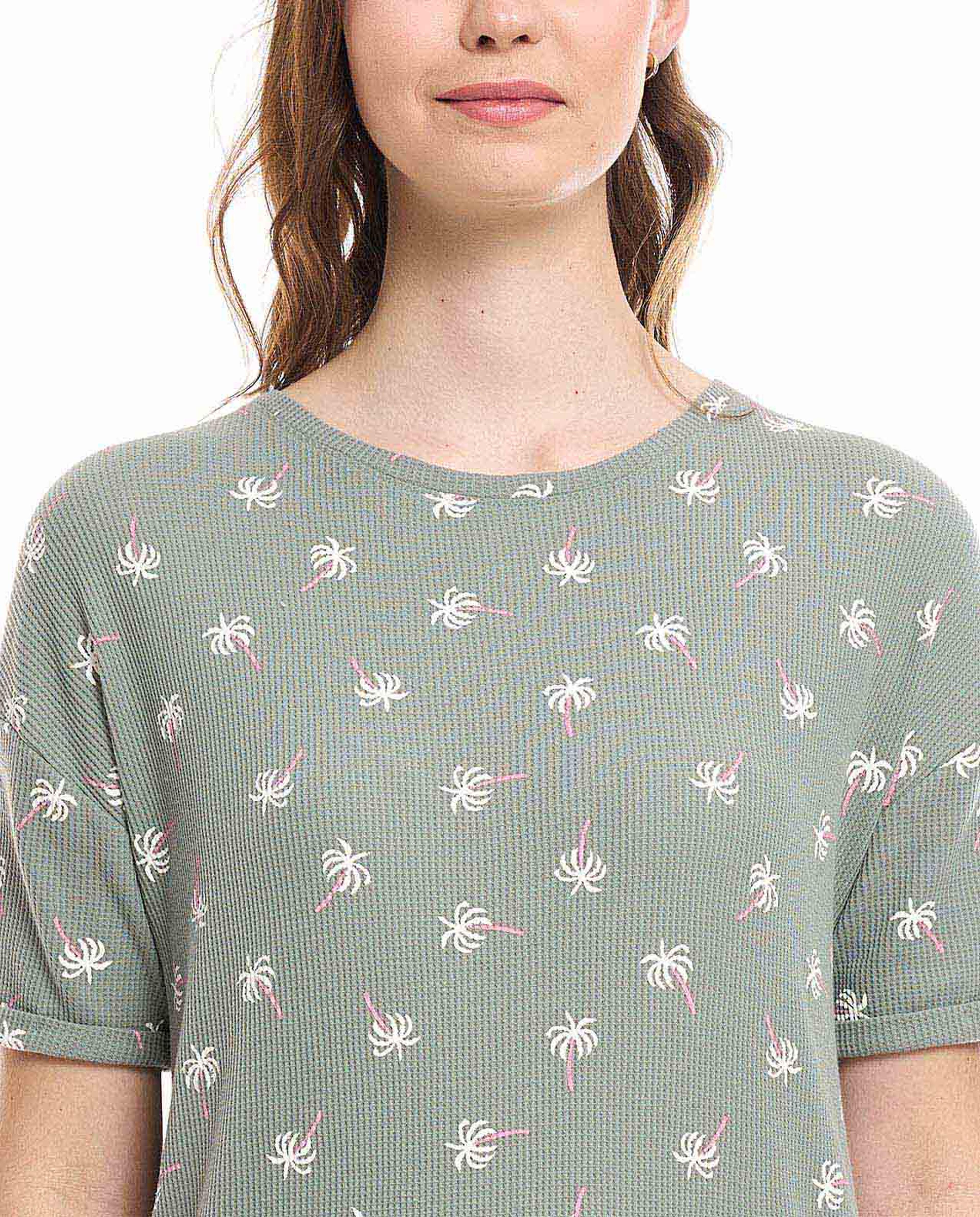 Printed Sleep Top with Crew Neck and Short Sleeves