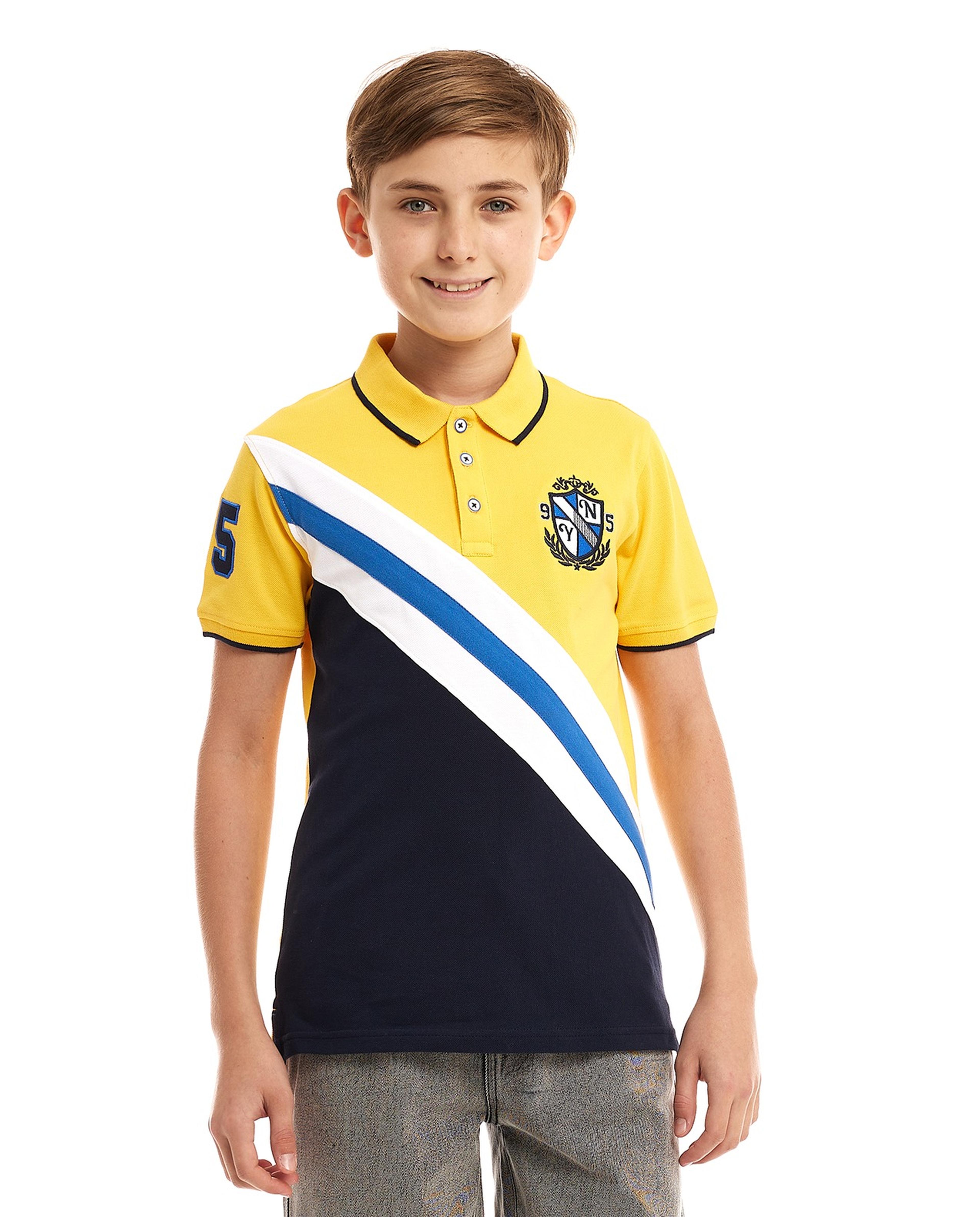 Color Block Polo T-Shirt with Short Sleeves