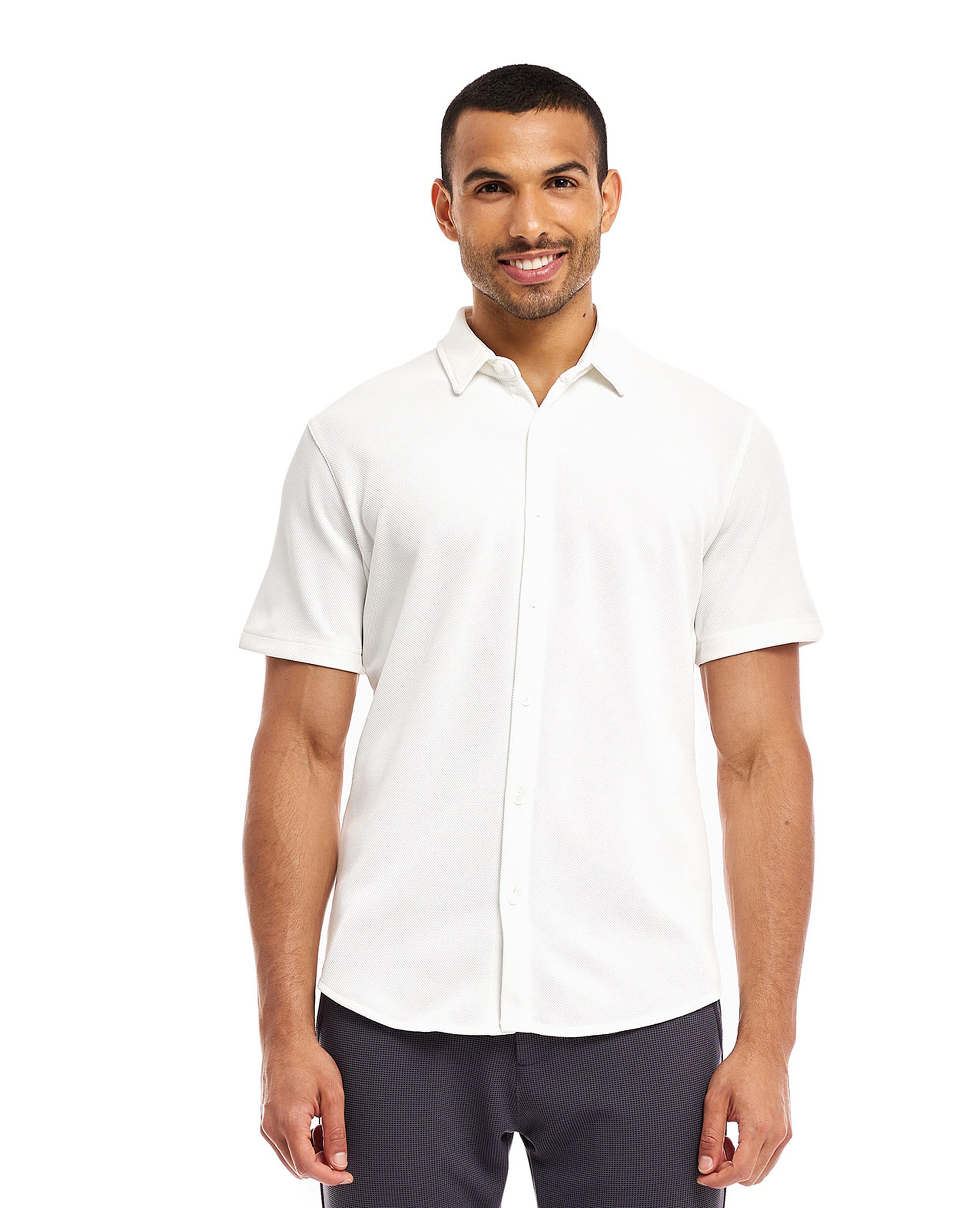 Solid Knitted Shirt with Classic Collar and Short Sleeves