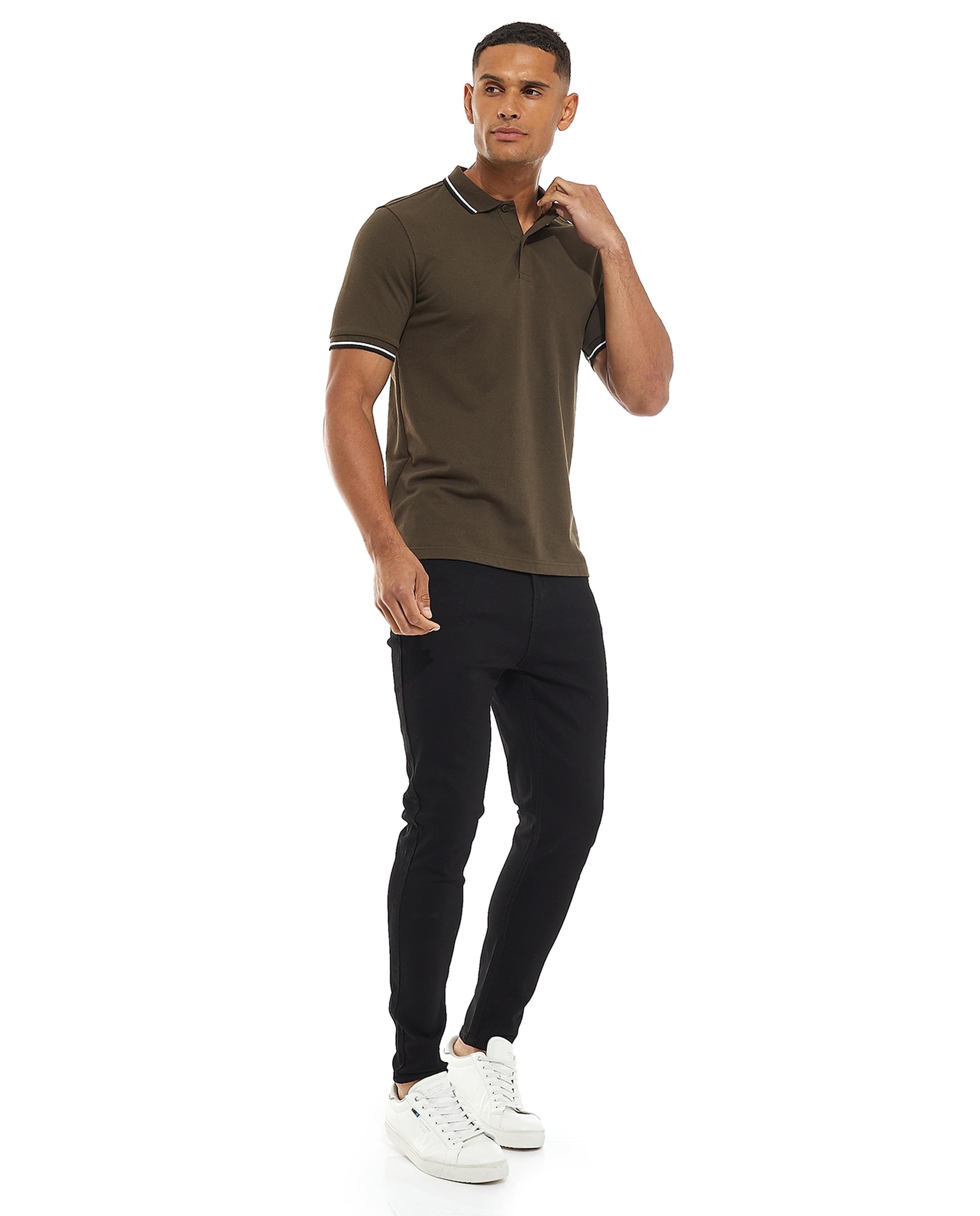 تيشيرت بولو مخطط بأكمام قصيرة