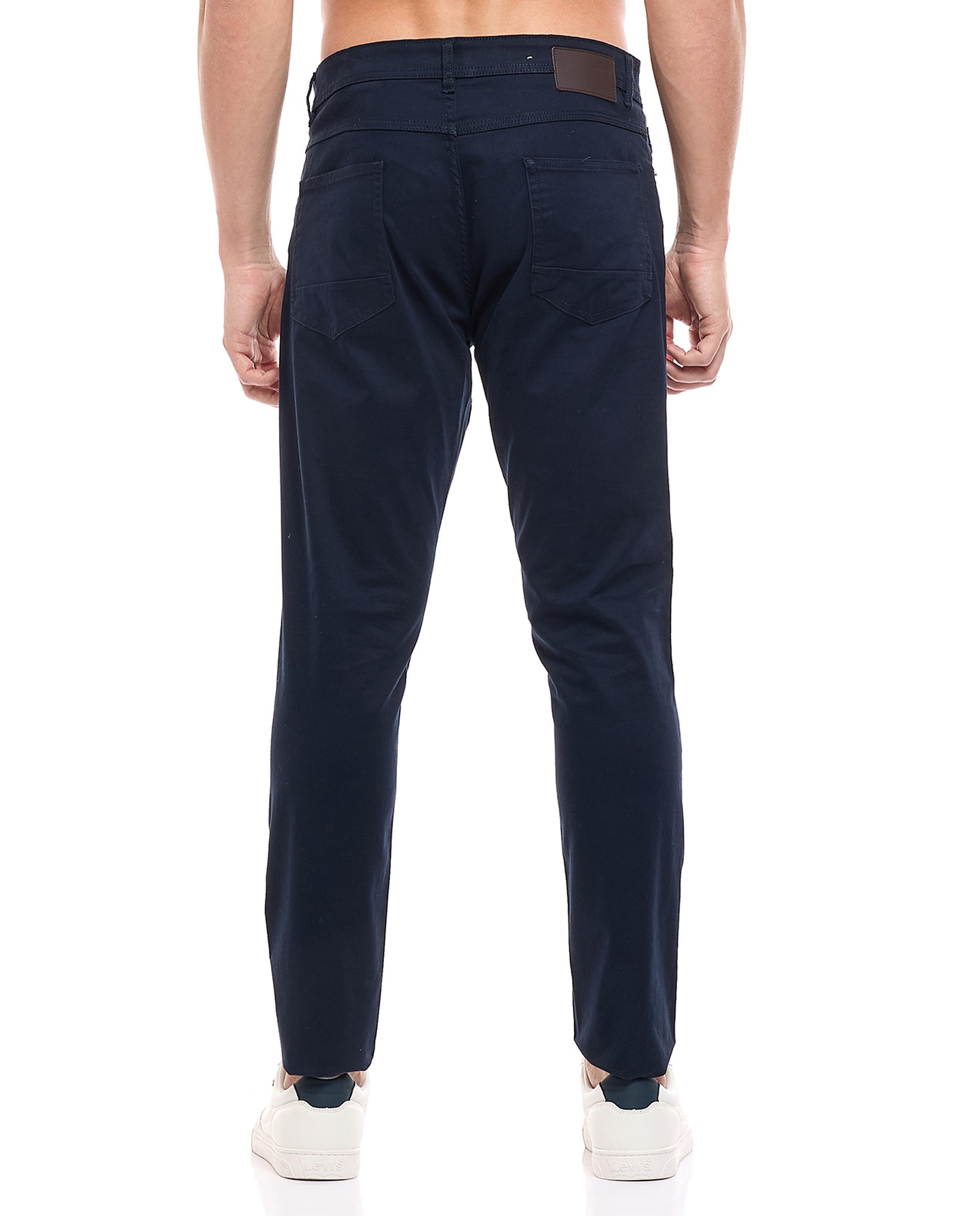 Solid Slim Fit Pants with Button Closure