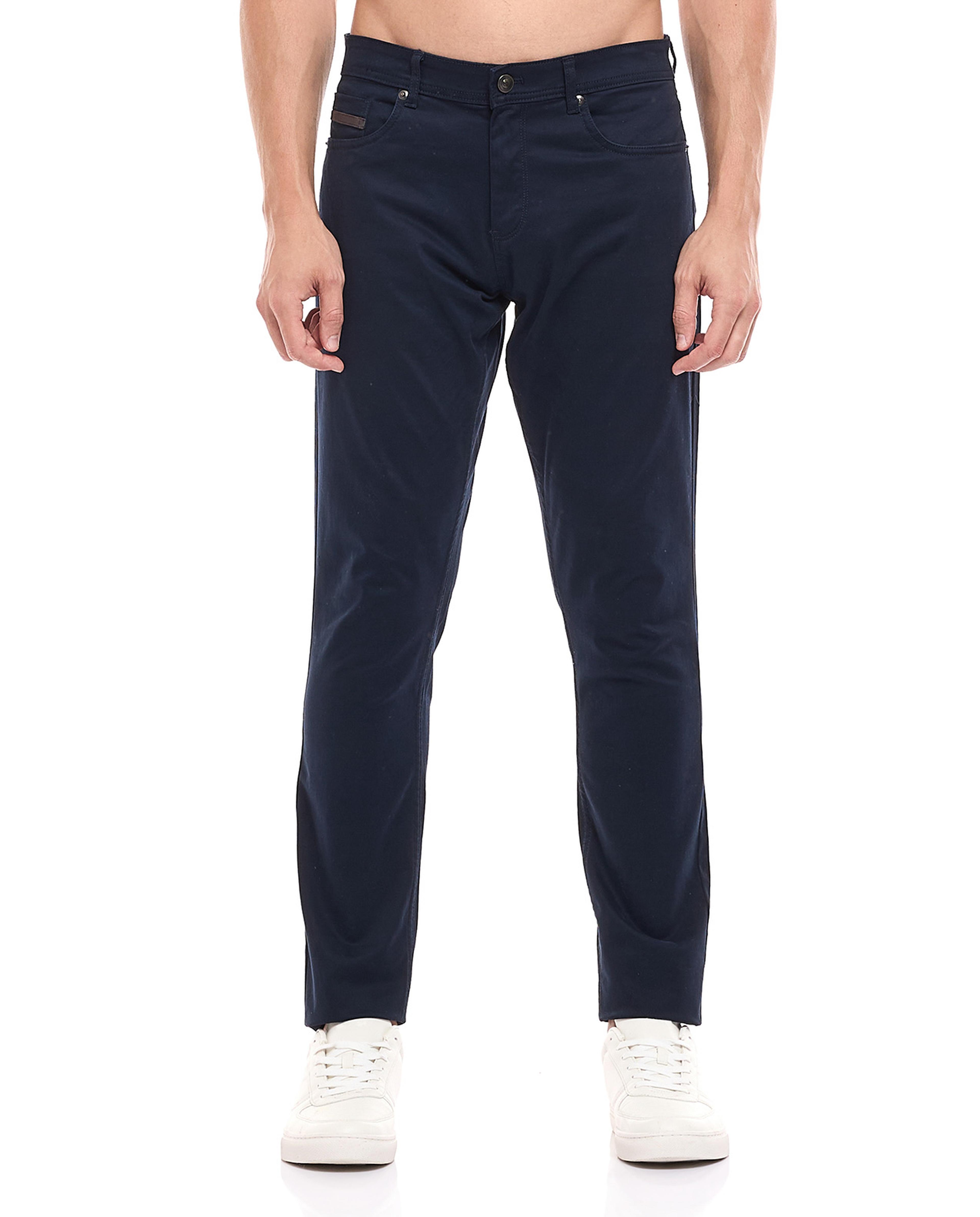 Solid Slim Fit Pants with Button Closure