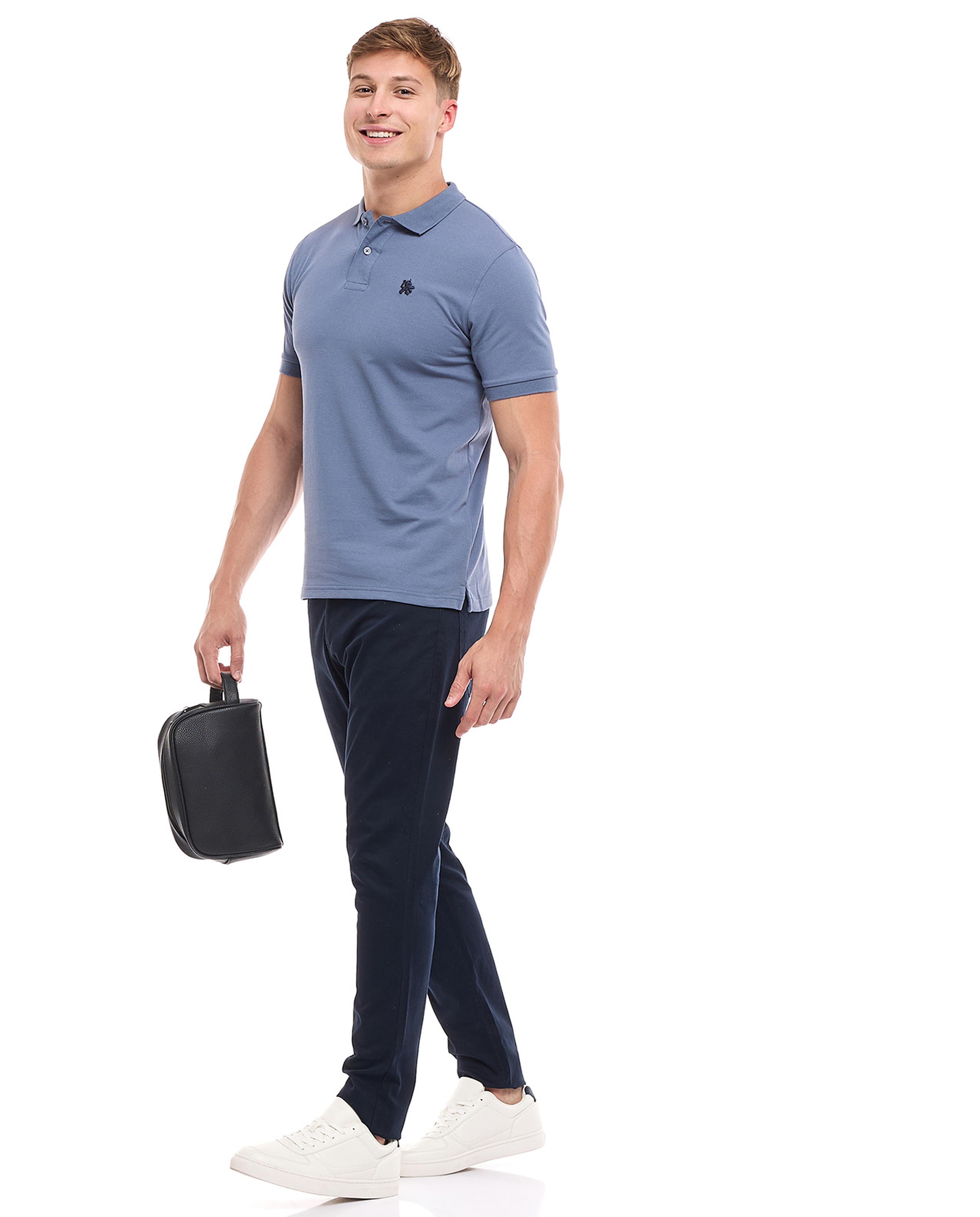 Solid Slim Fit Pants with Button Closure