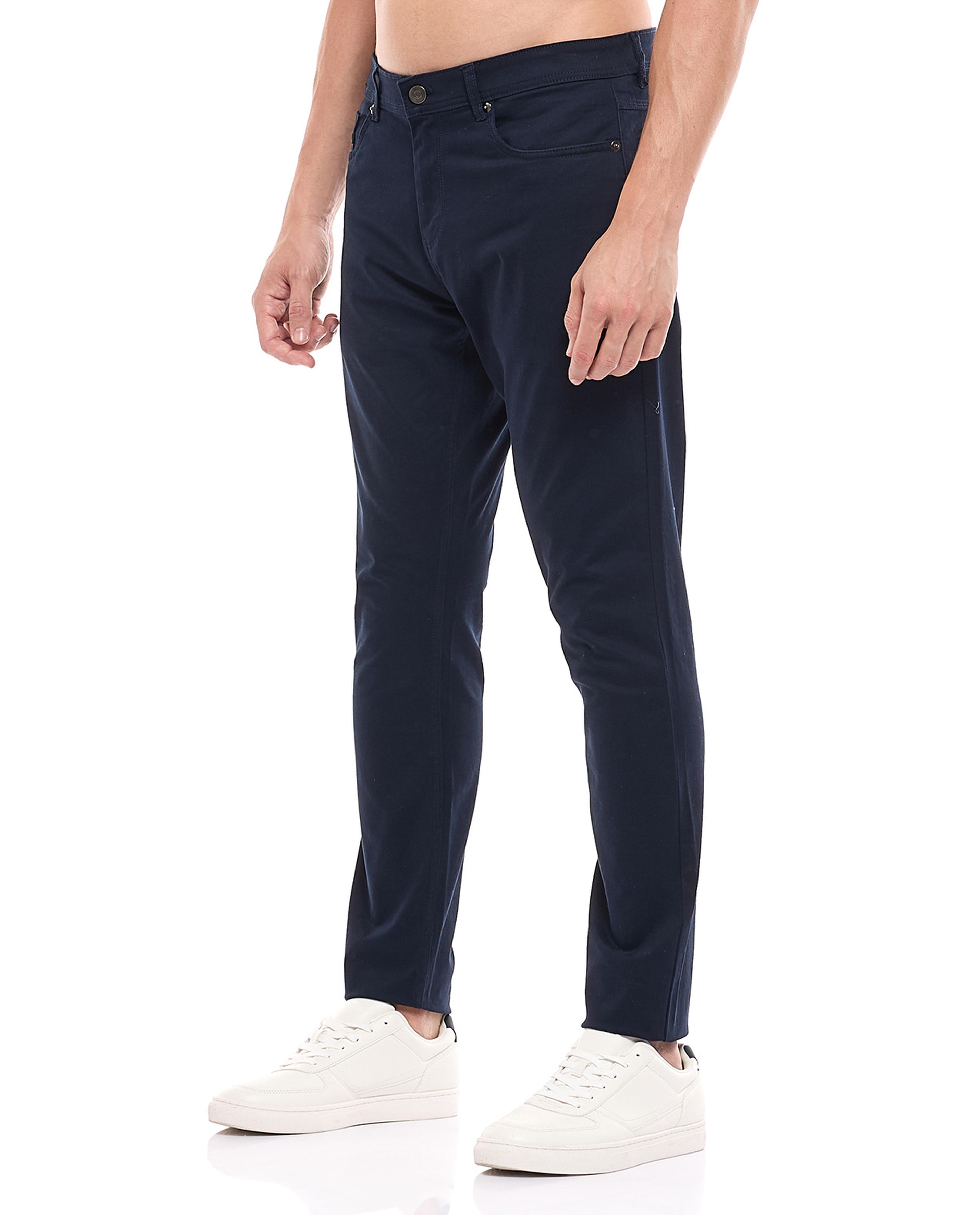 Solid Slim Fit Pants with Button Closure
