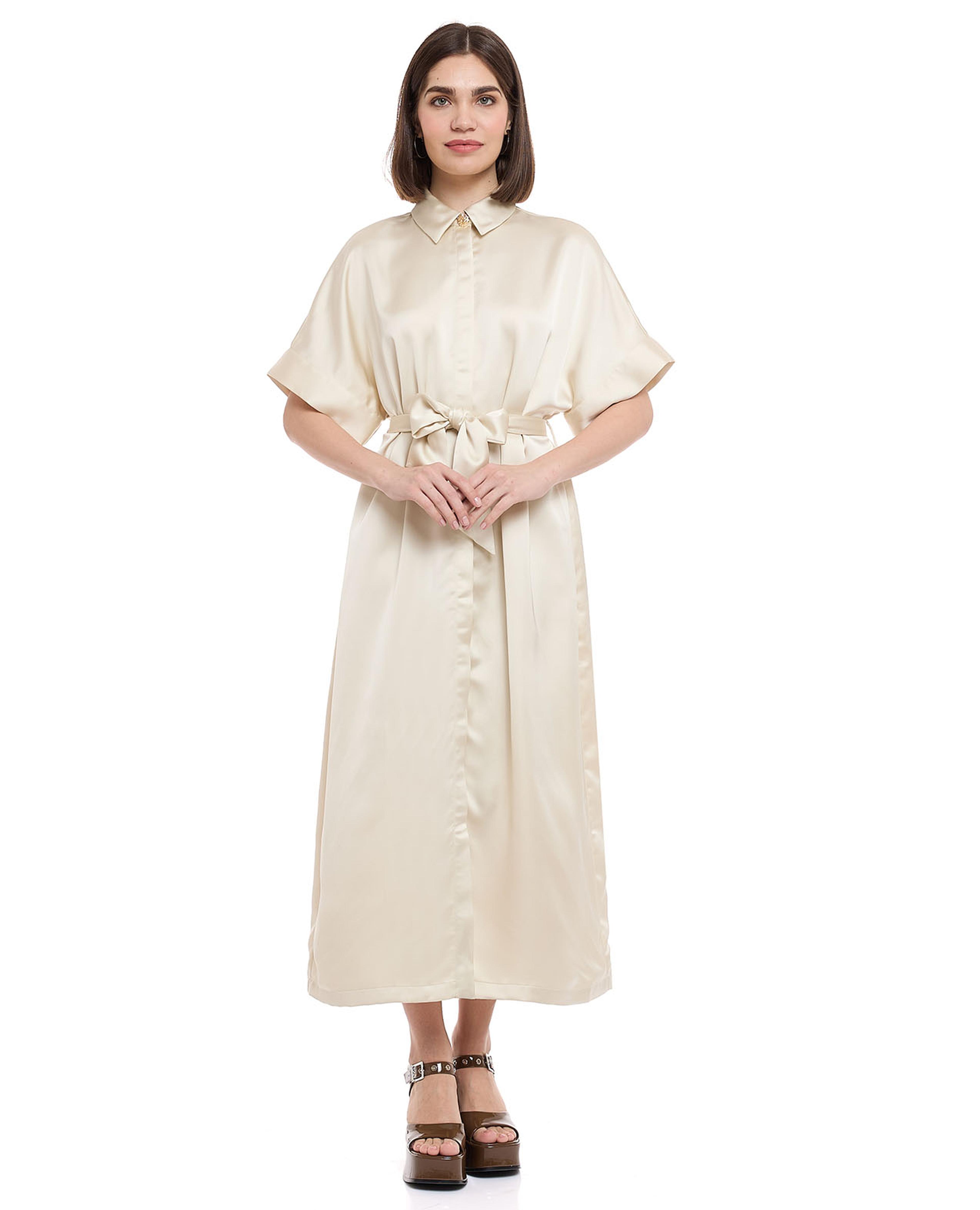 قميص جينز بياقة ريفير بأكمام قصيرة