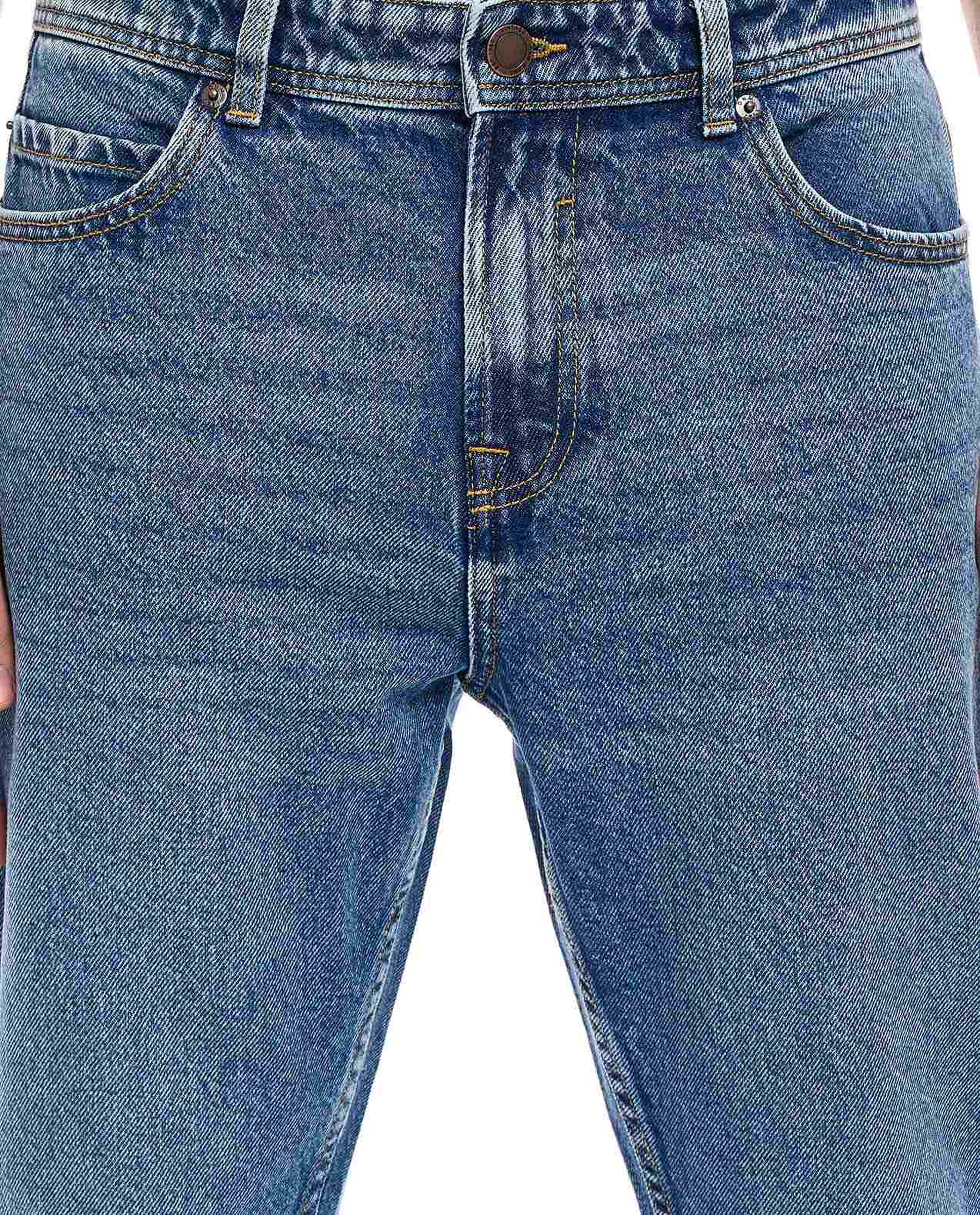 Faded Tapered Jeans with Button Closure