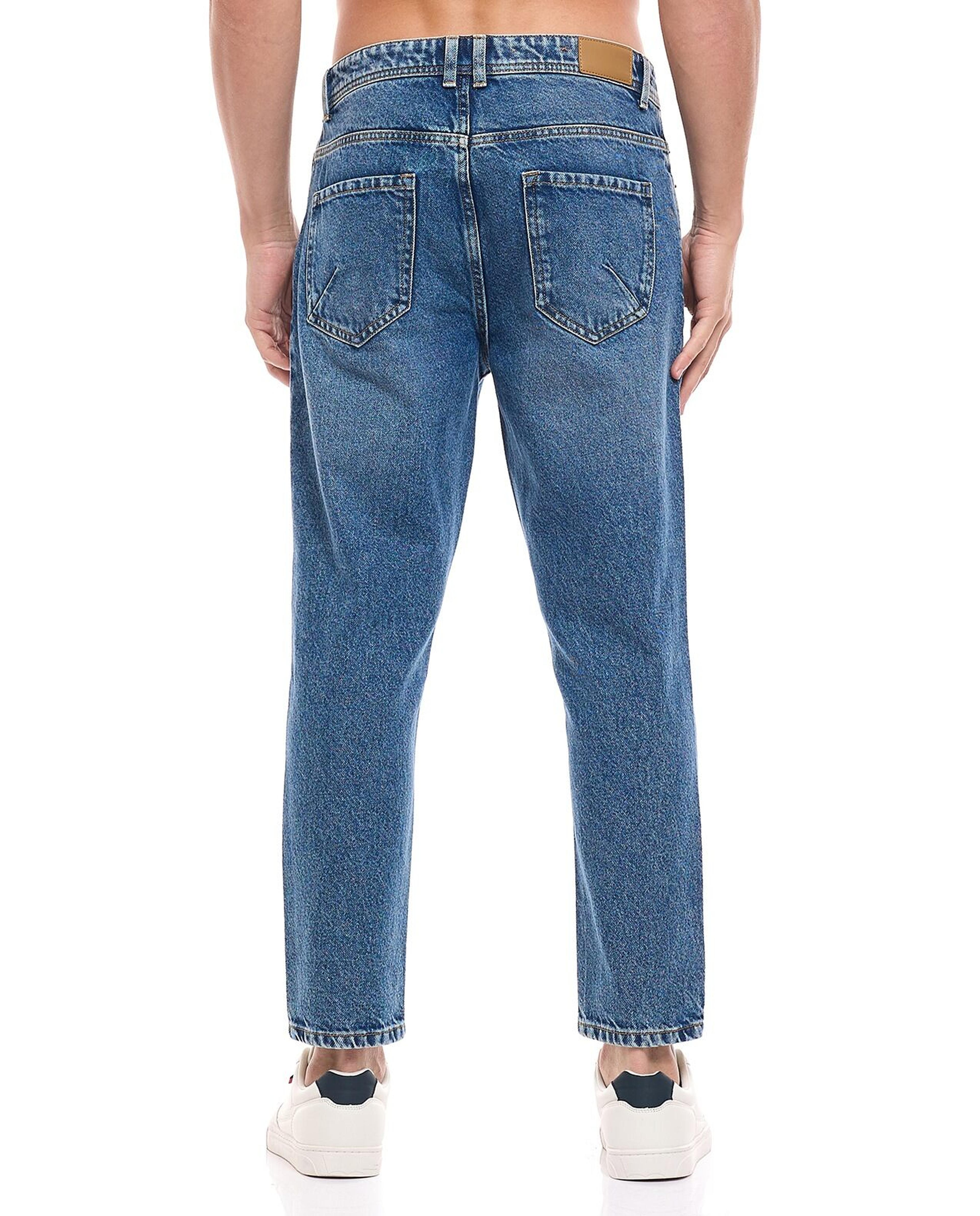 Faded Tapered Jeans with Button Closure