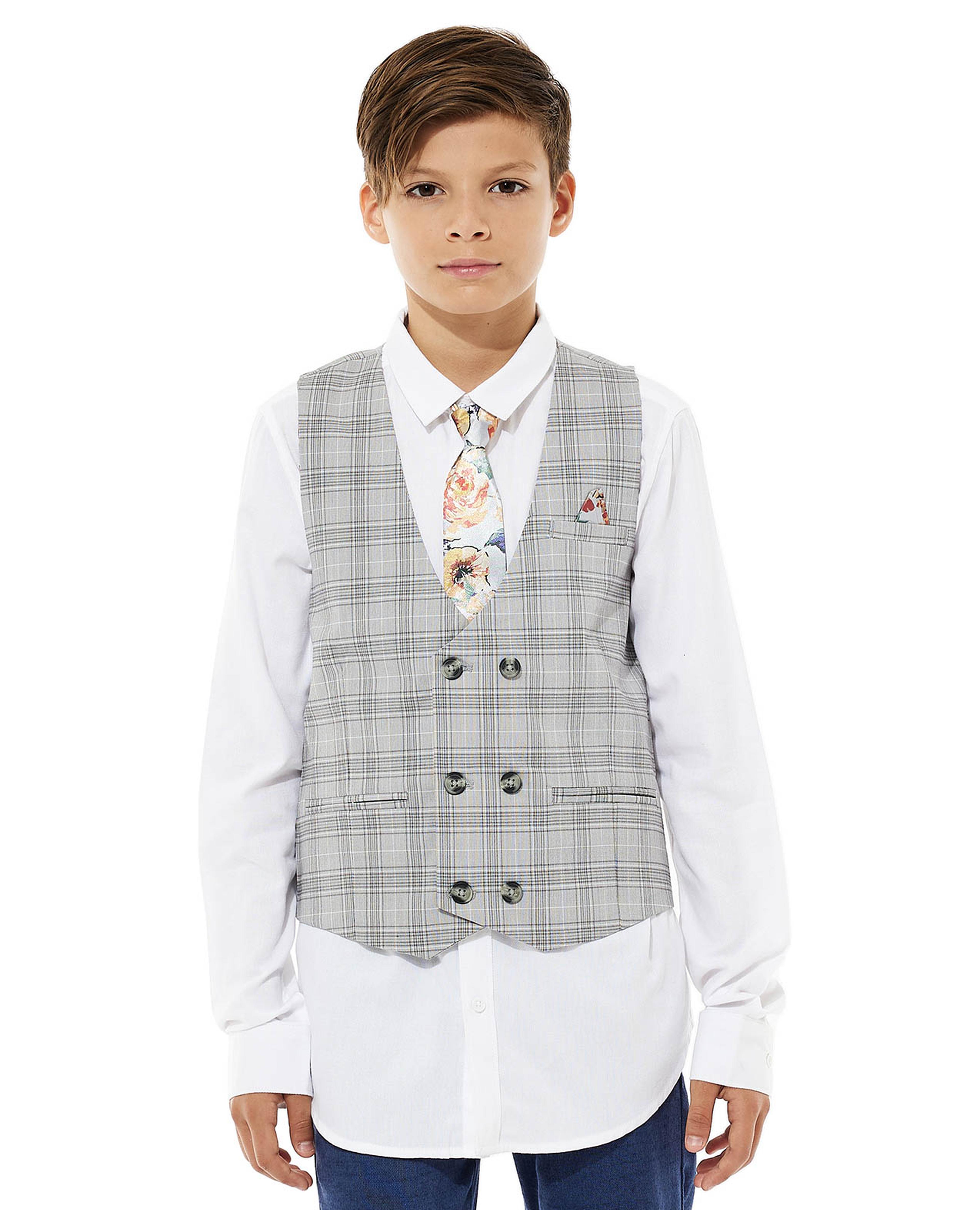 طقم 3 قطعة - قميص بطبعة, فيست وربطة عنق