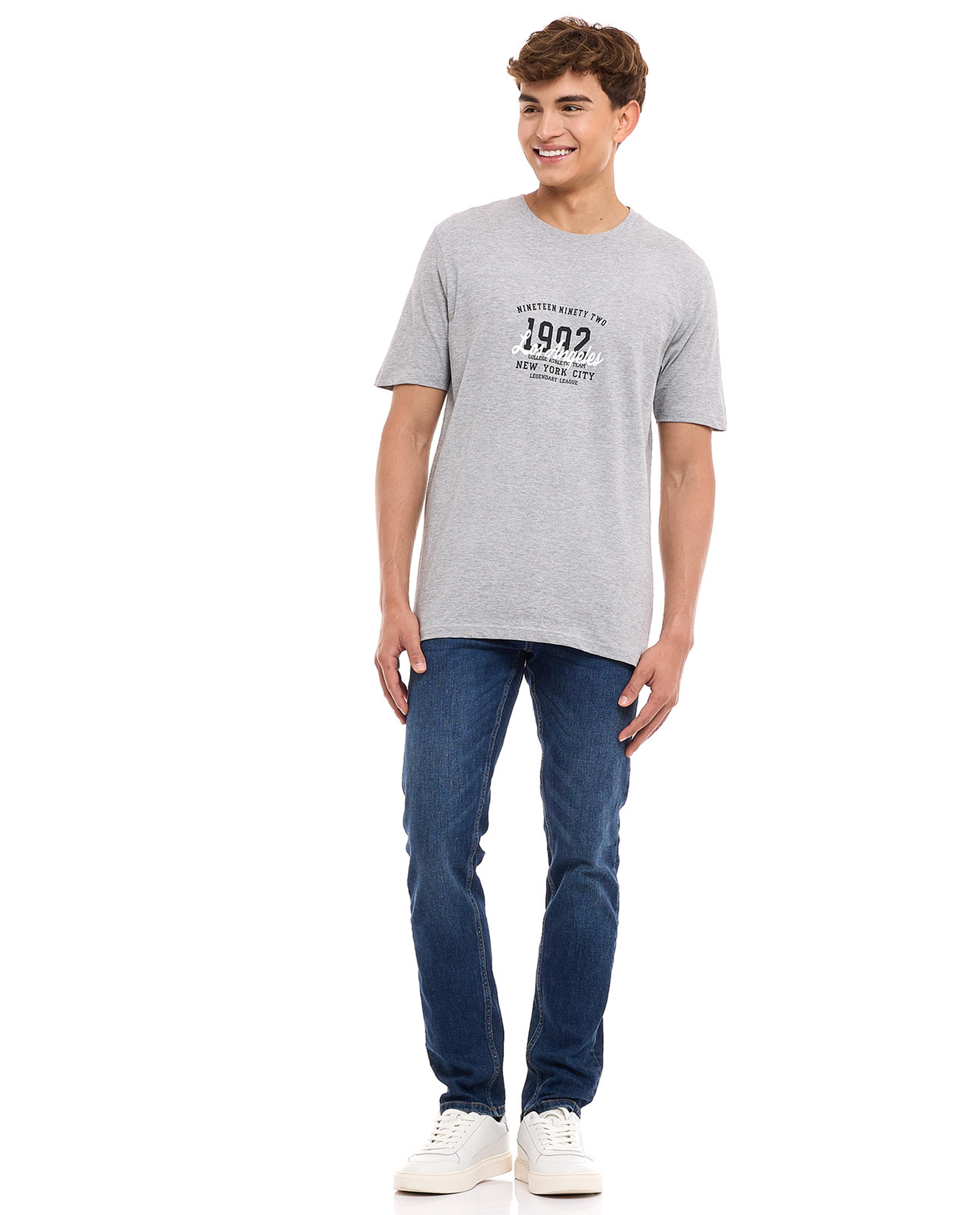 Varsity Print T-Shirt with Crew Neck and Short Sleeves