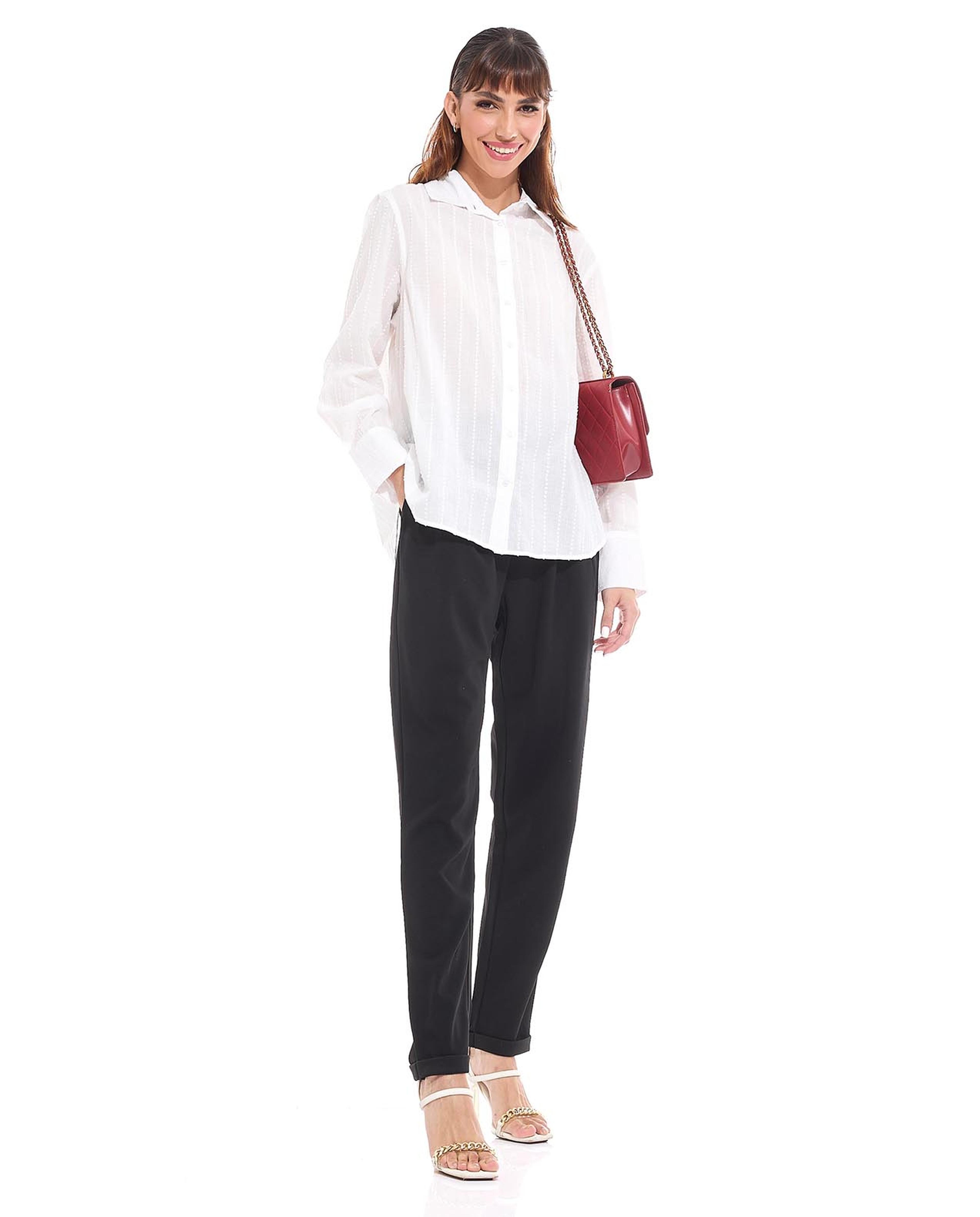 Woven Shirt with Classic Collar and Long Sleeves