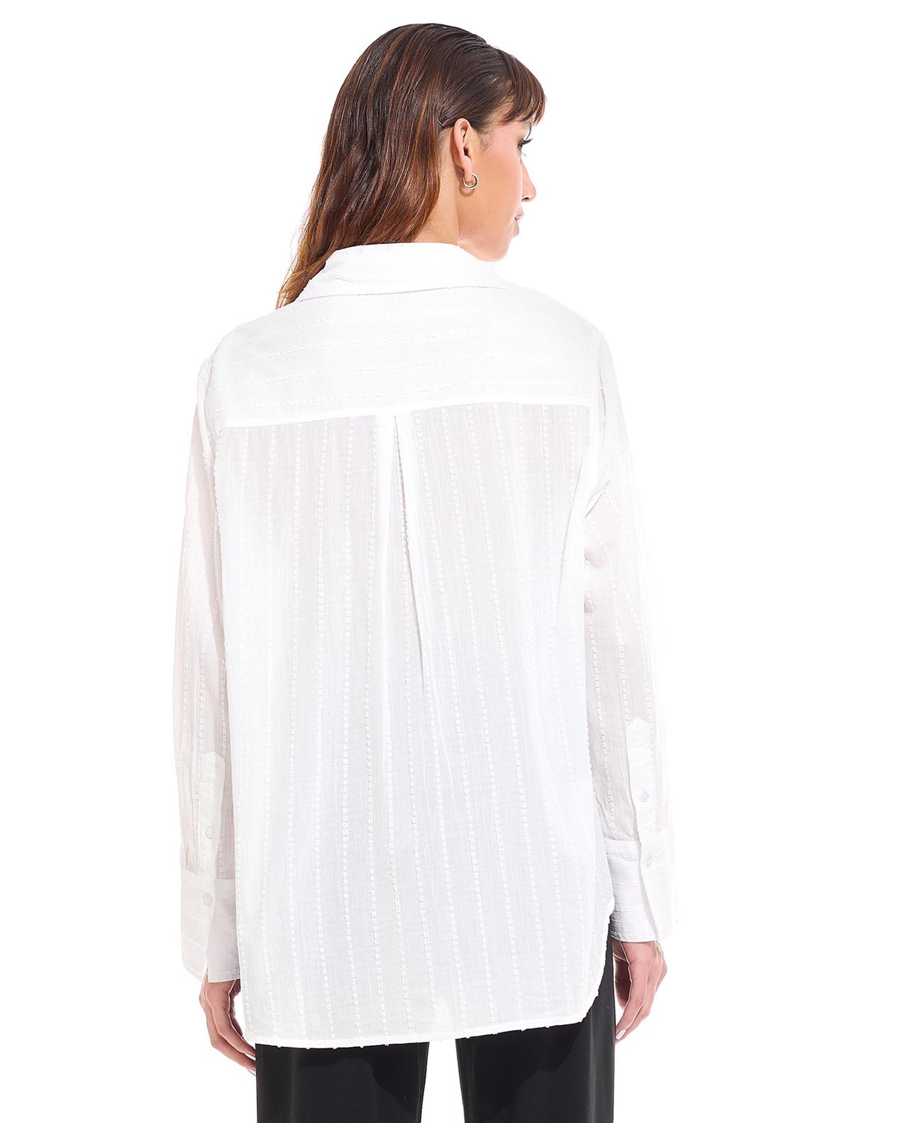 Woven Shirt with Classic Collar and Long Sleeves