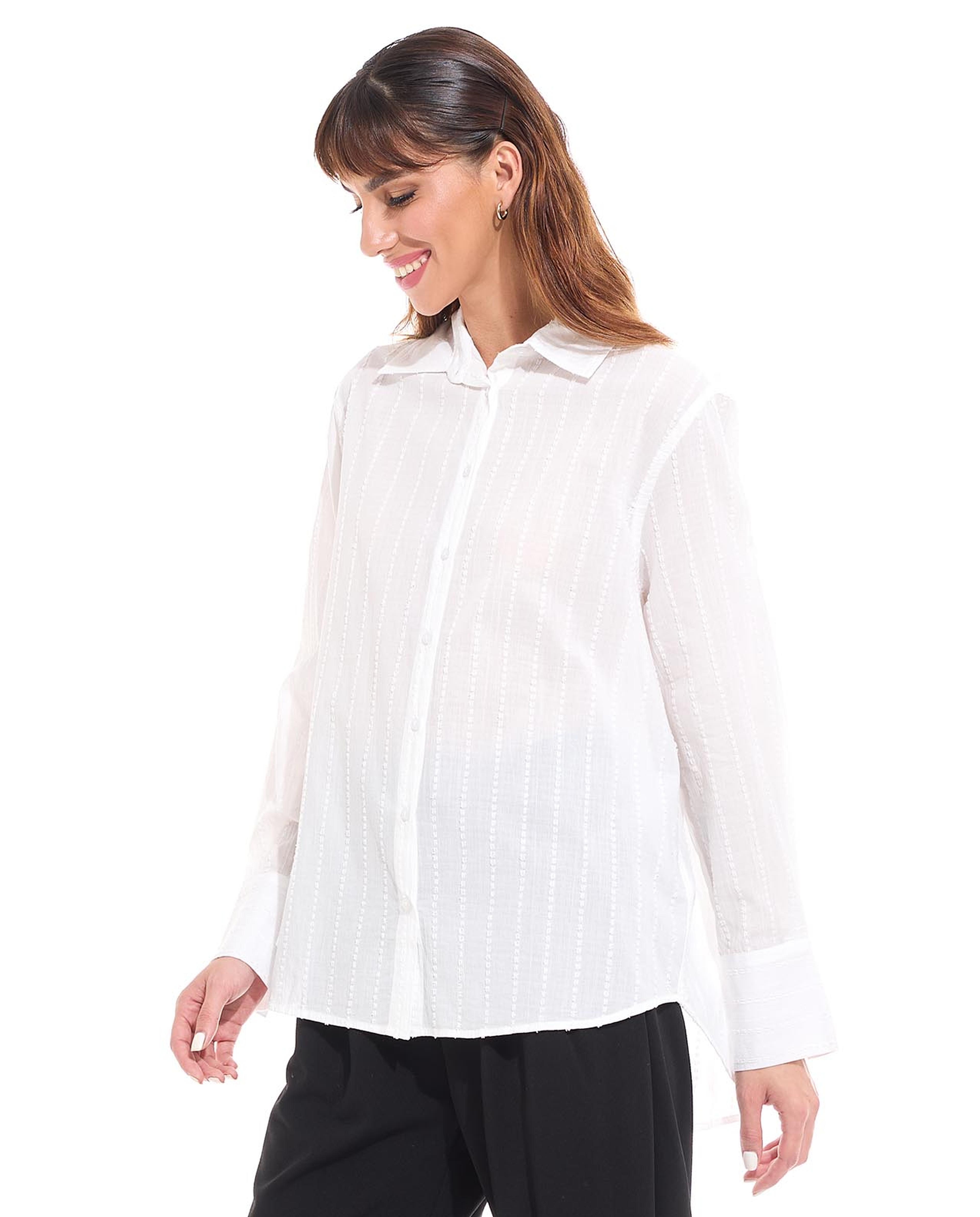Woven Shirt with Classic Collar and Long Sleeves