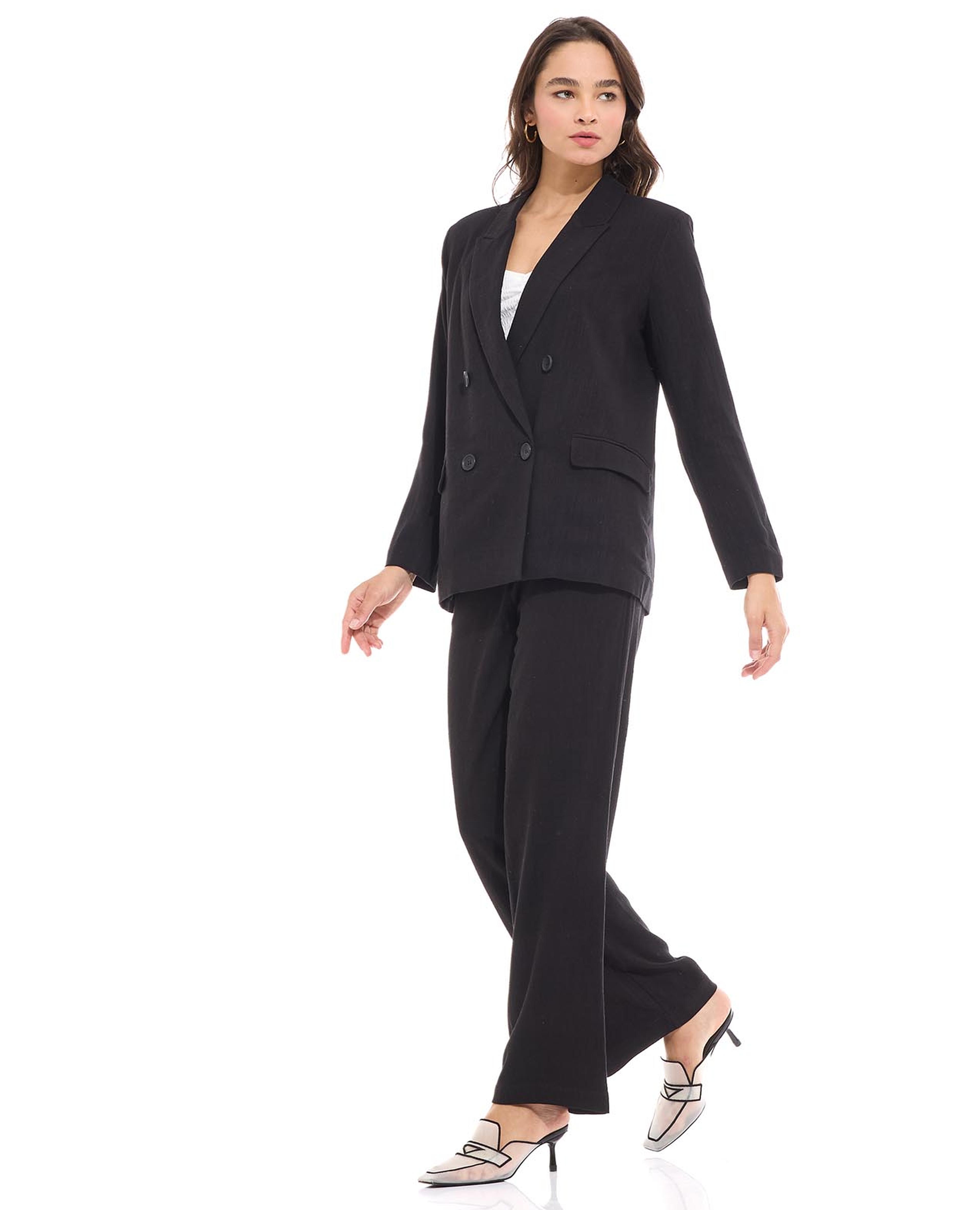 Solid Flared Pants with Button Closure