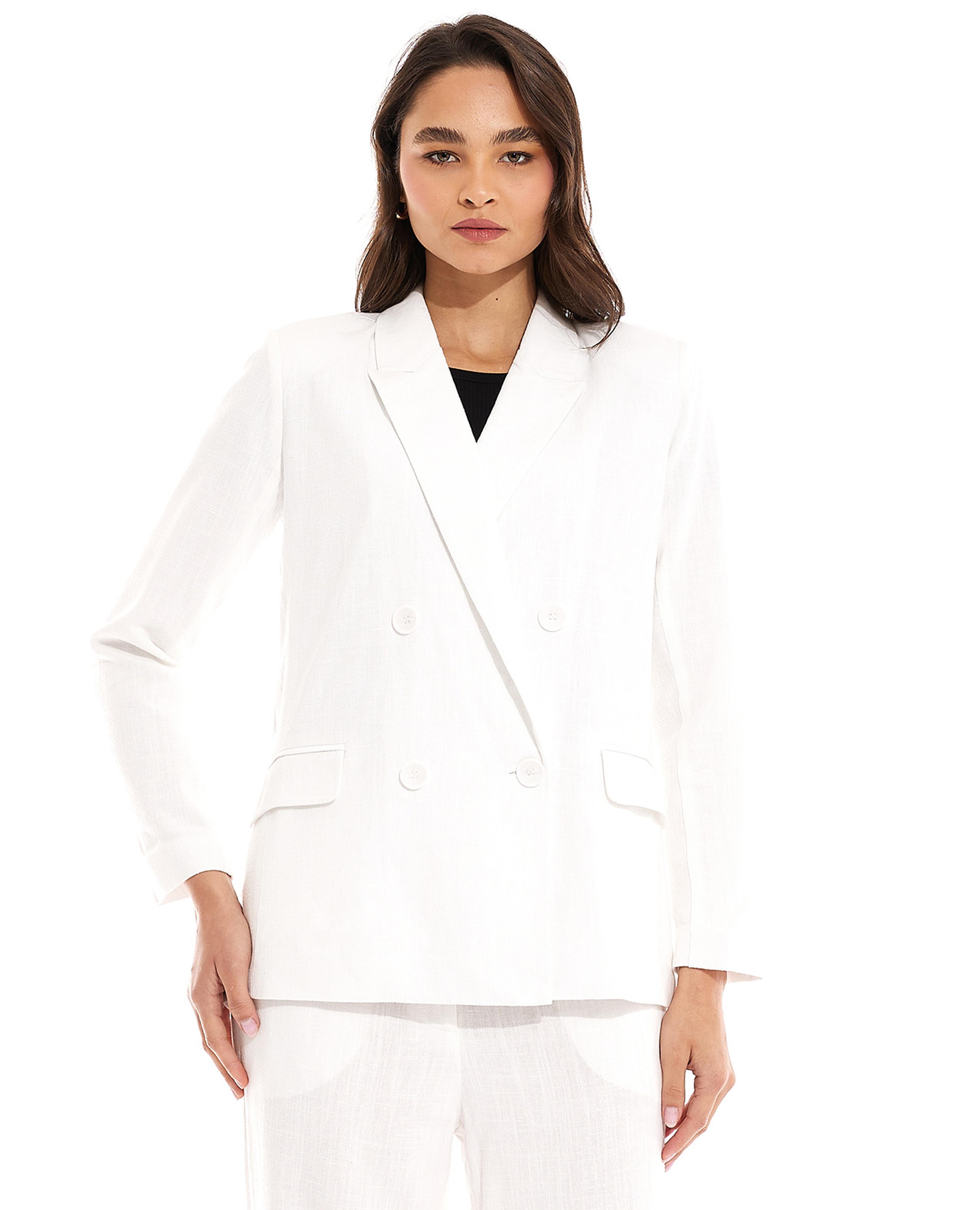 Solid Double Breasted Blazer with Long Sleeves