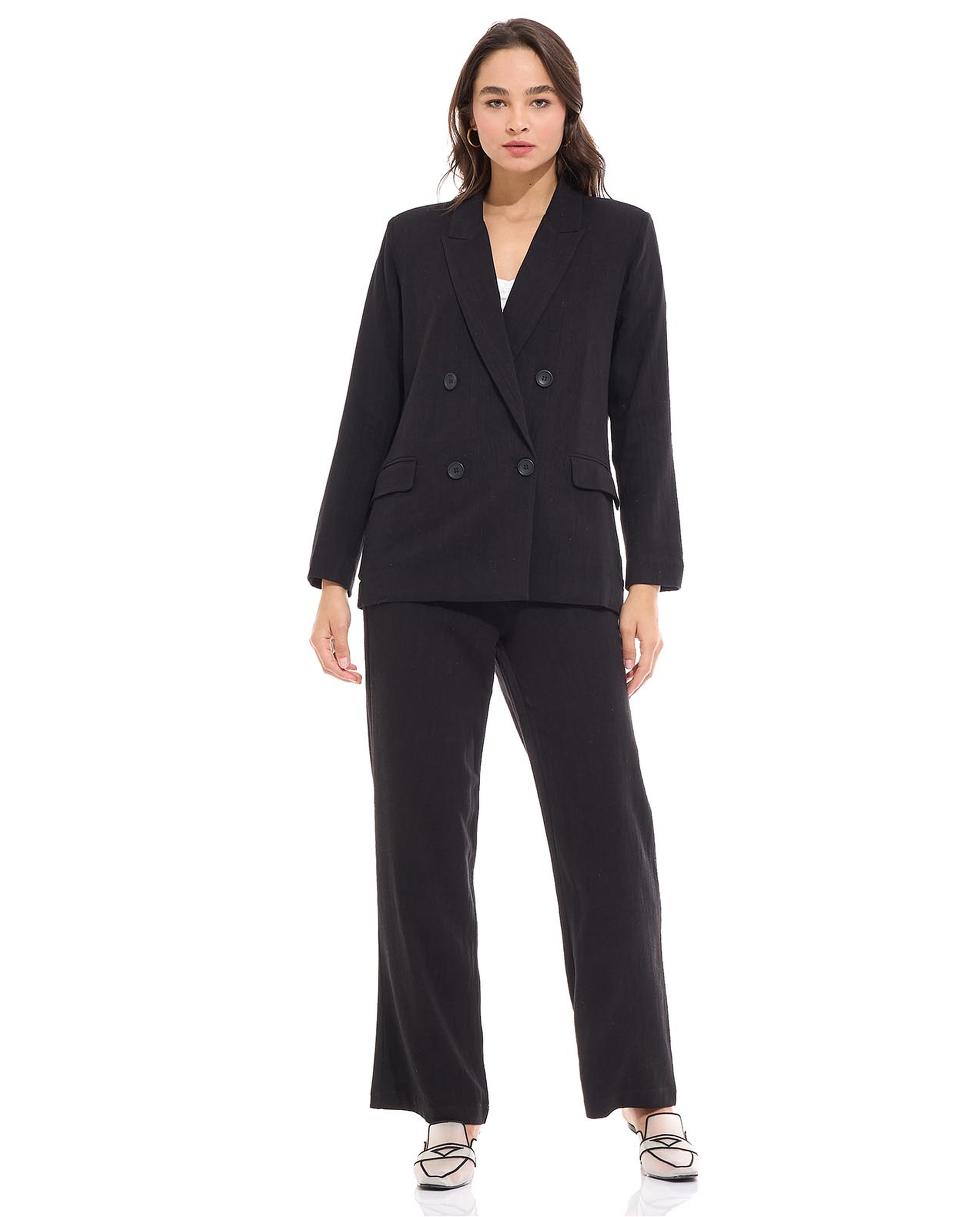 Solid Double Breasted Blazer with Long Sleeves