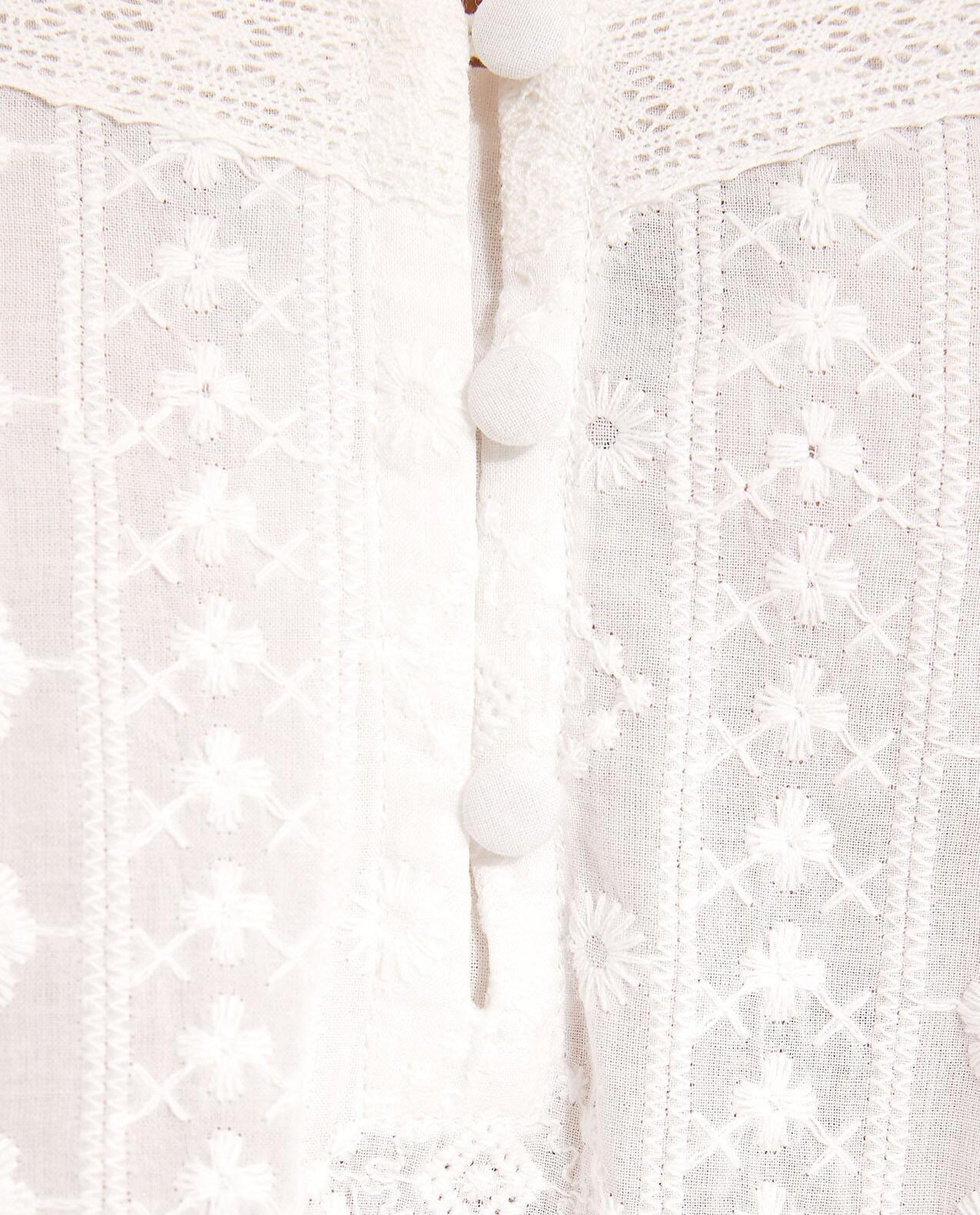 Embroidered Top with Split Neck  Long Sleeves