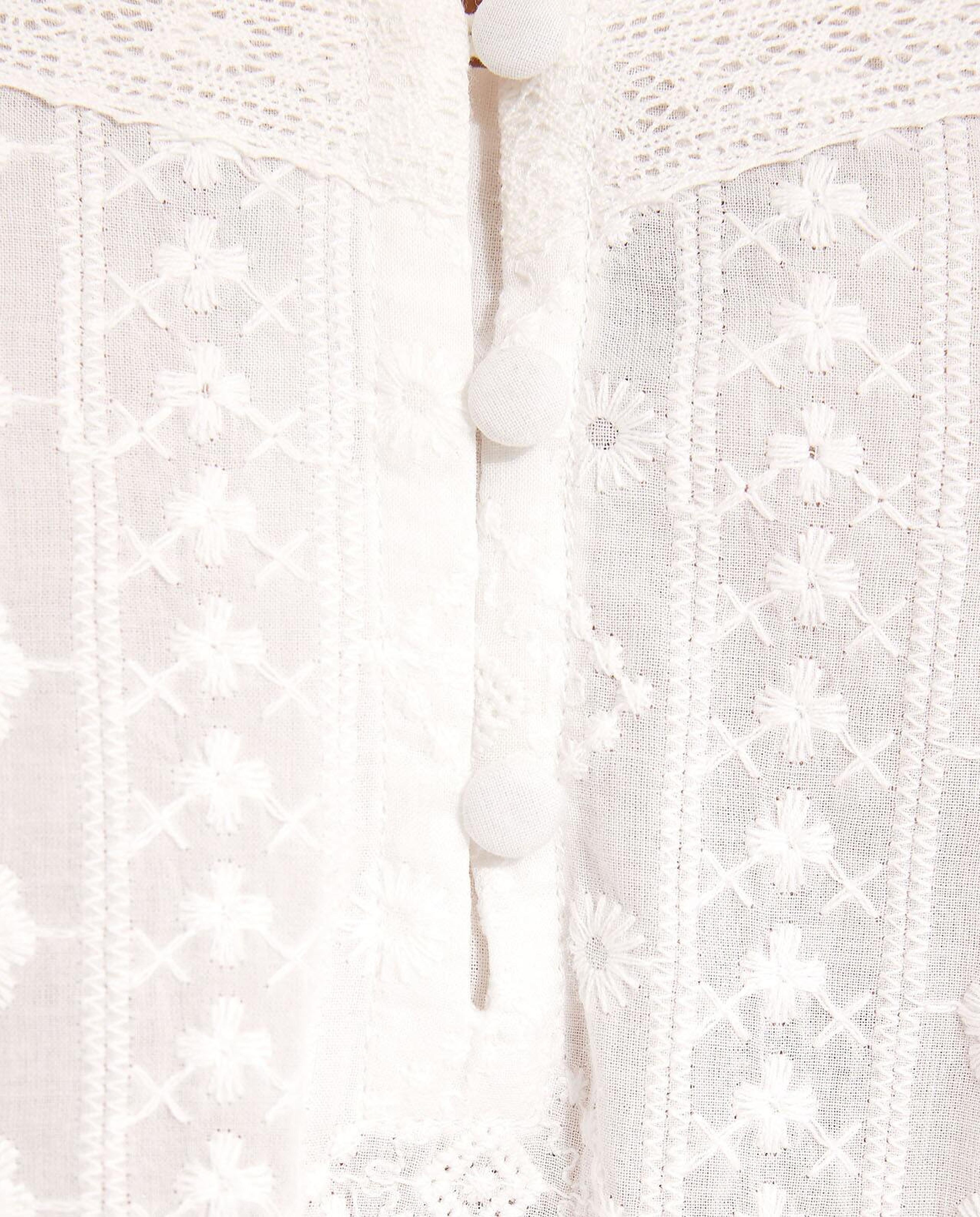 Embroidered Top with Split Neck  Long Sleeves