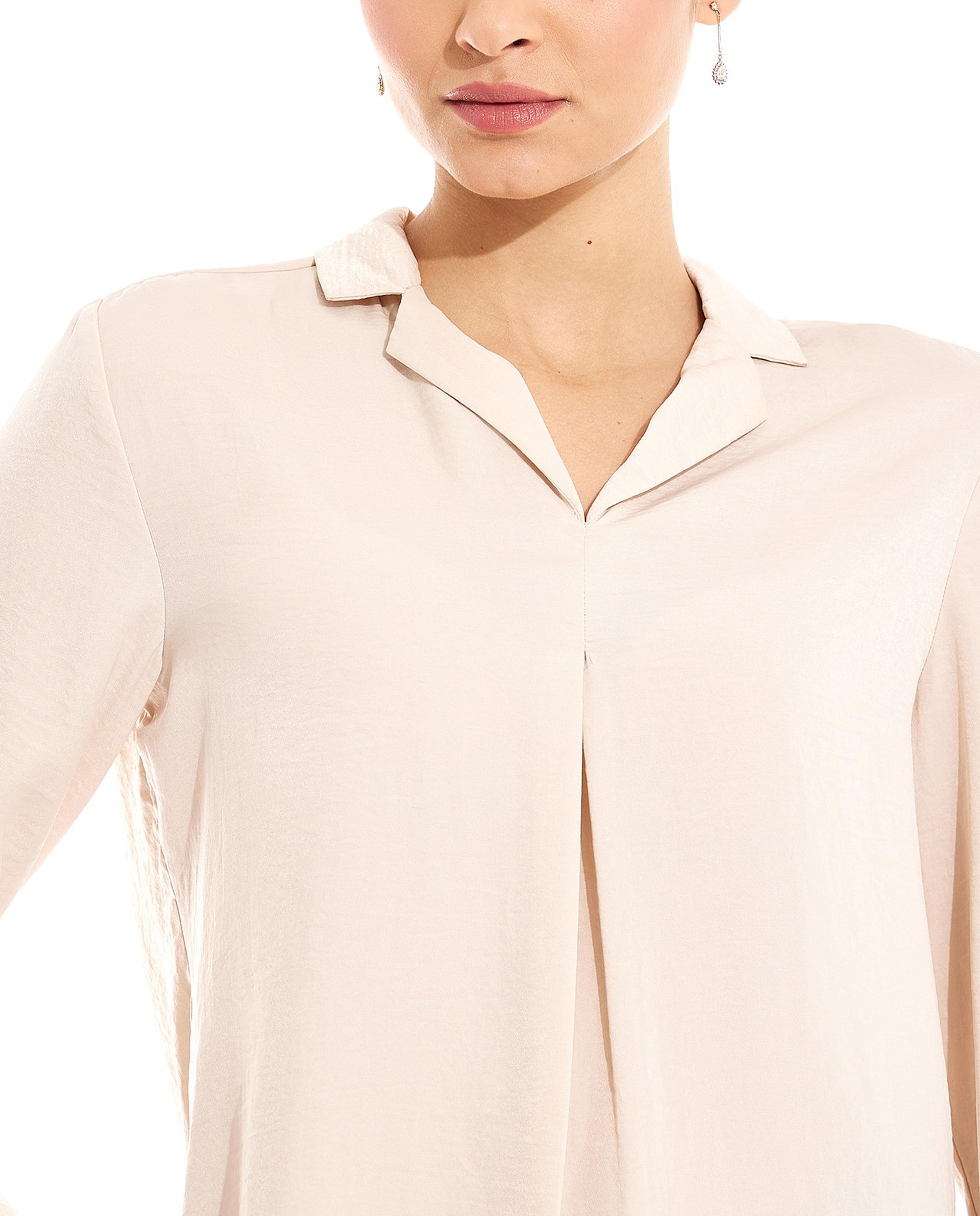 قميص بياقة ليبل وأكمام ثلاث أرباع