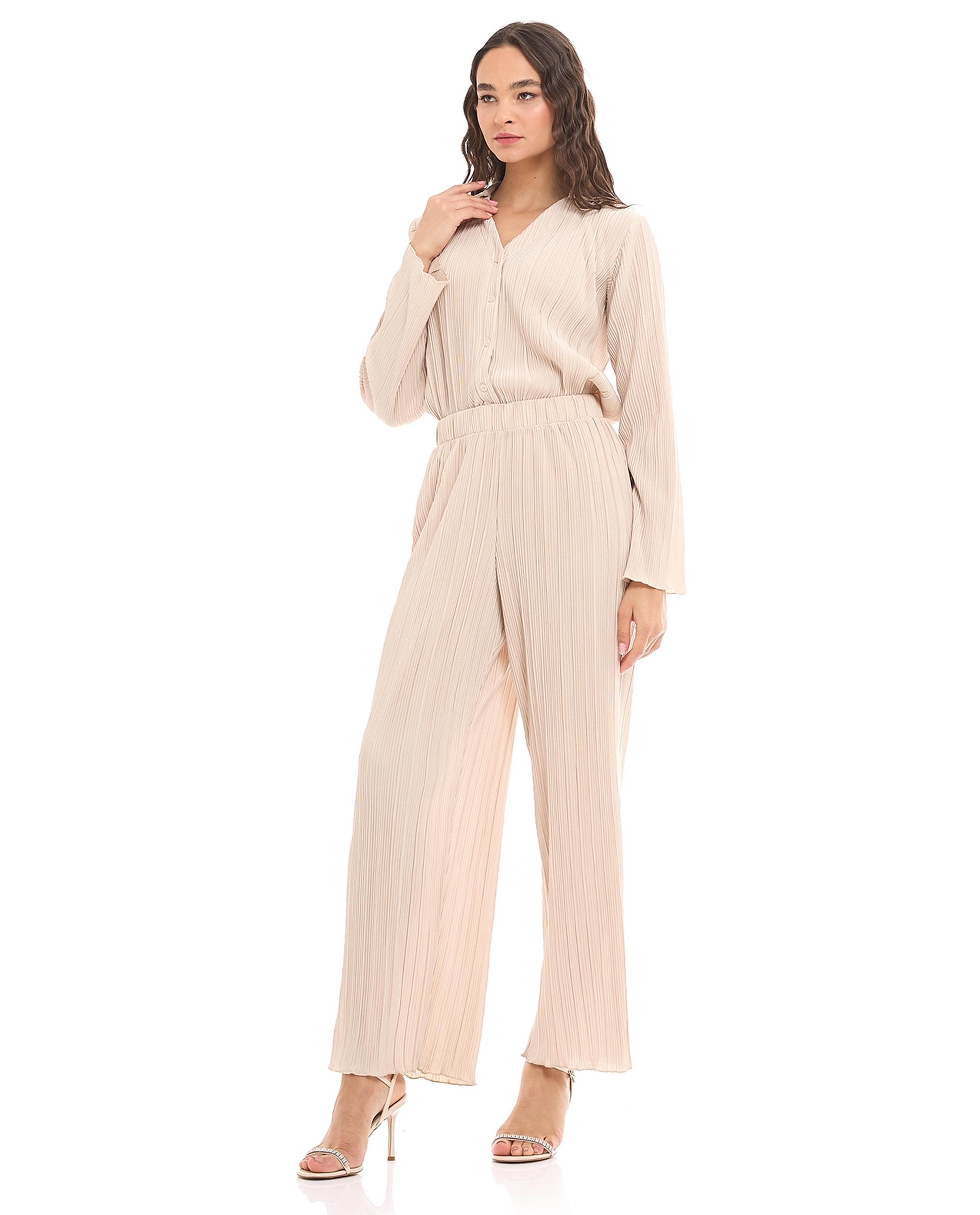 بنطال عريض بكسرات وخصر مطاطي