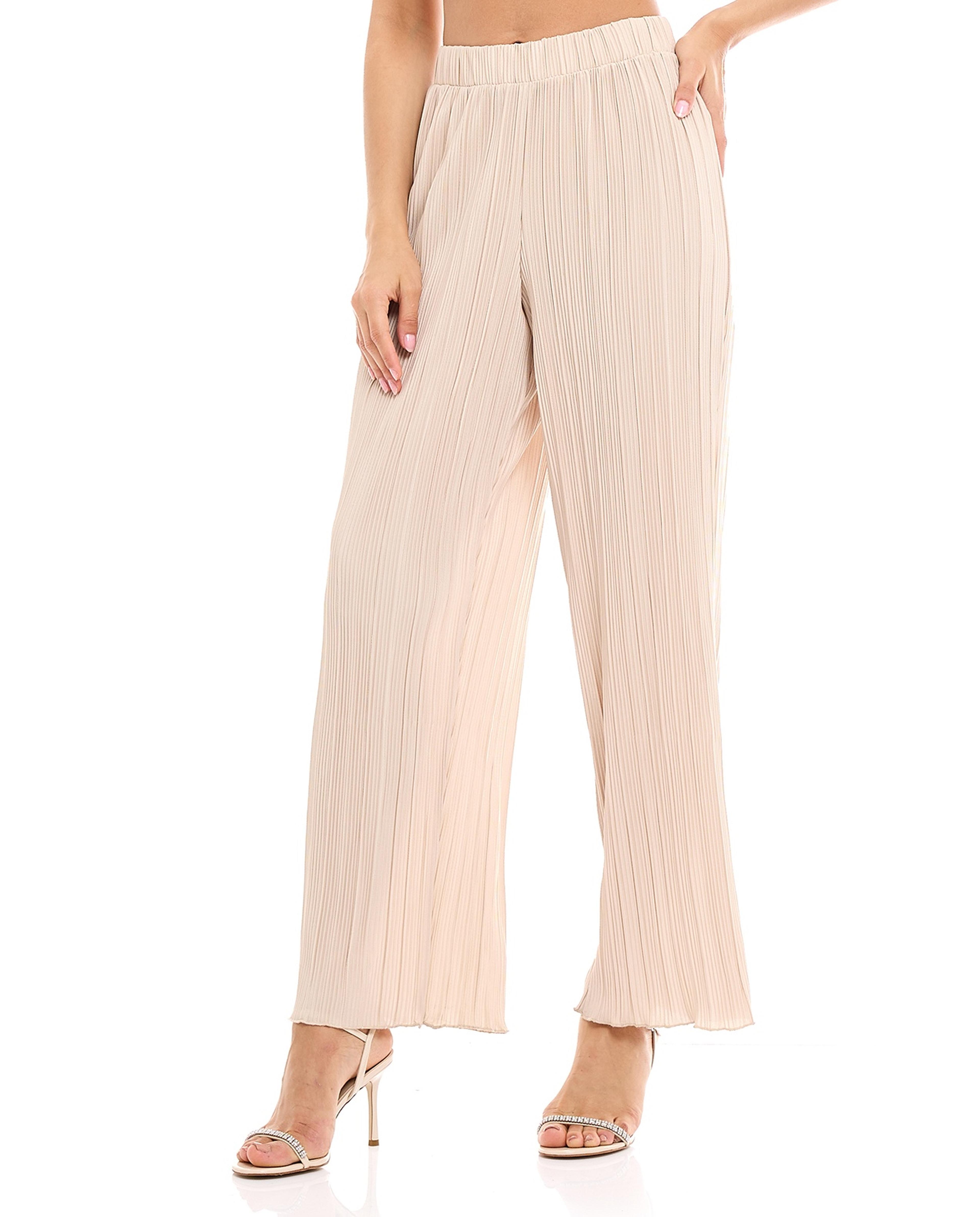 بنطال عريض بكسرات وخصر مطاطي