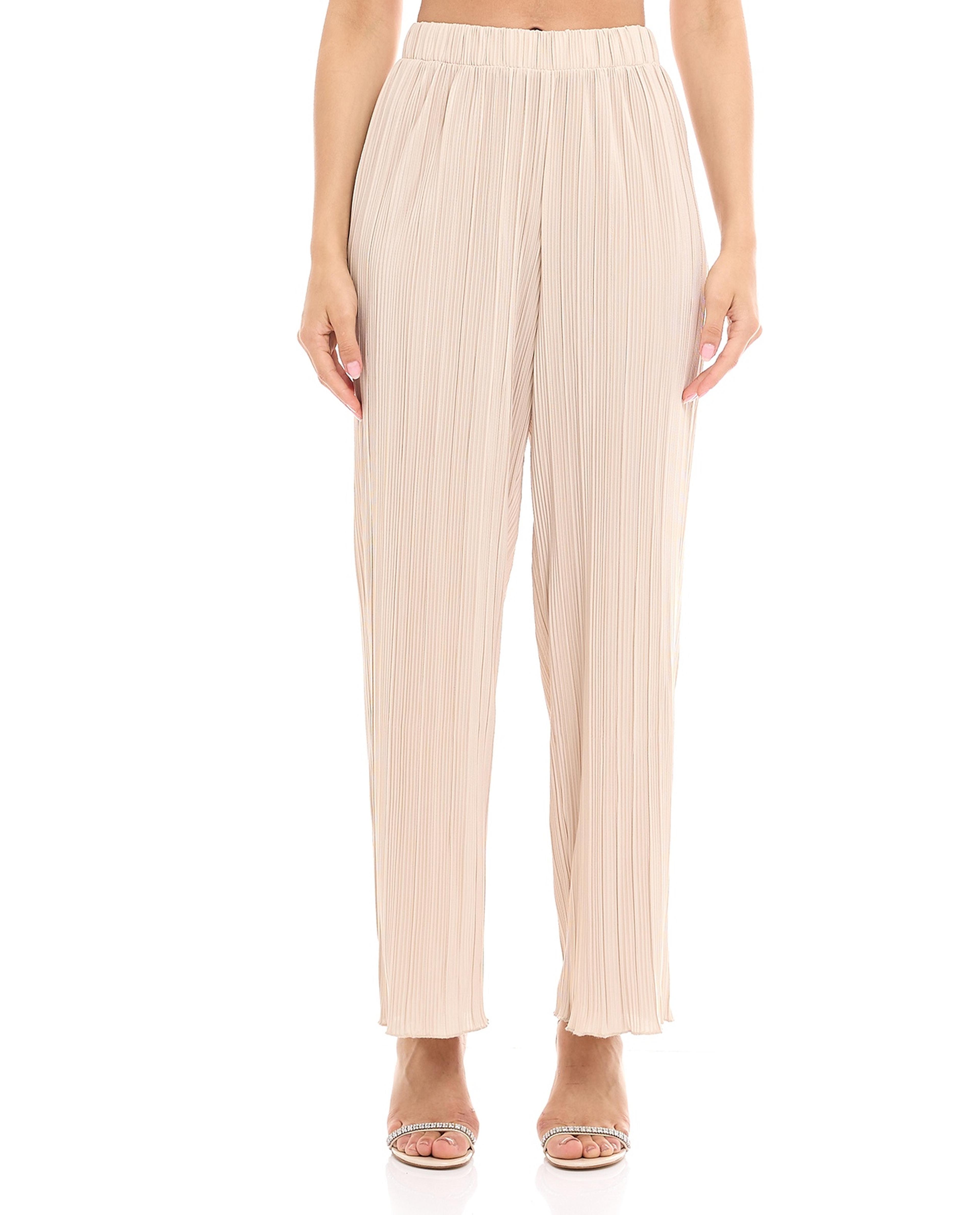 بنطال عريض بكسرات وخصر مطاطي