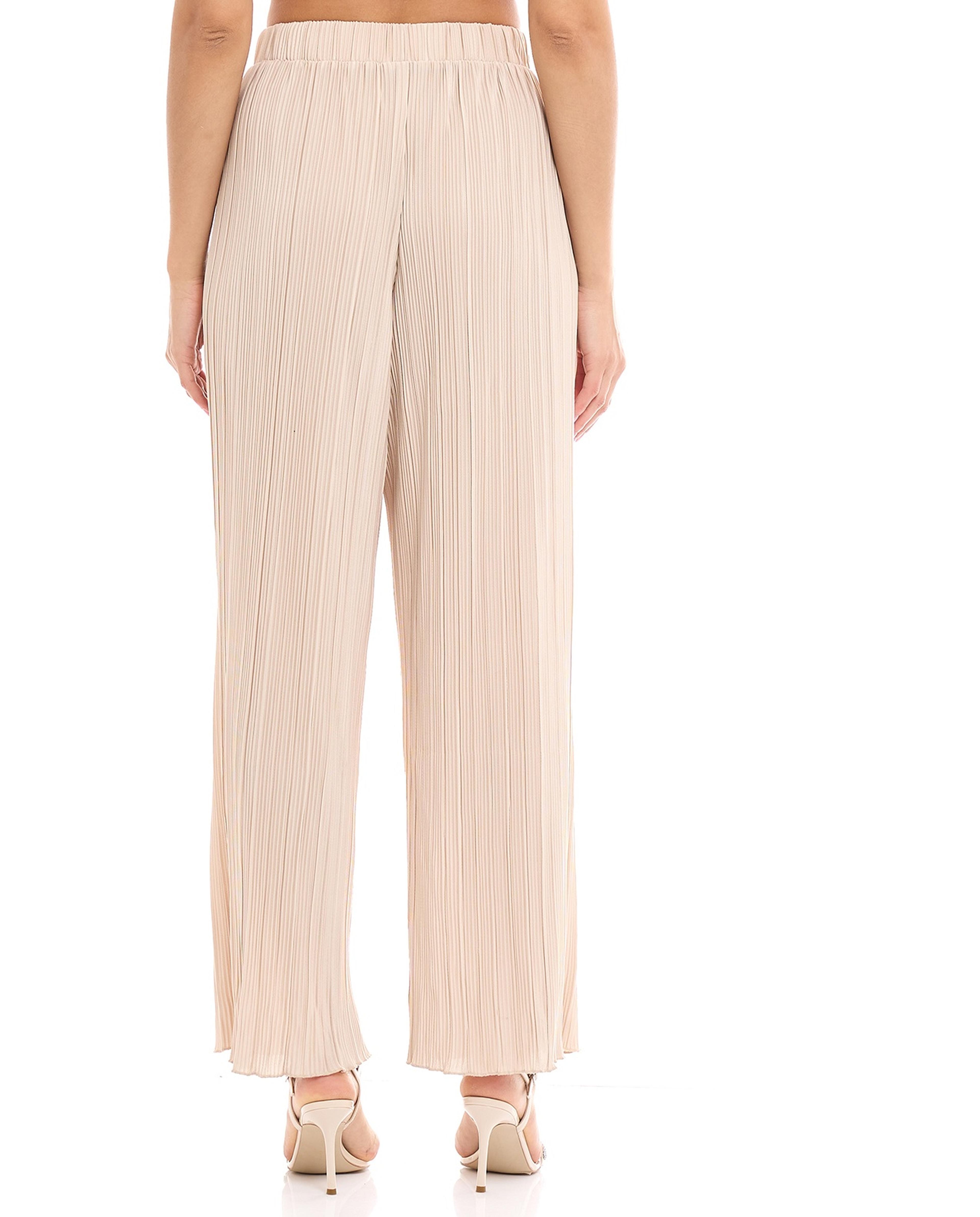 بنطال عريض بكسرات وخصر مطاطي