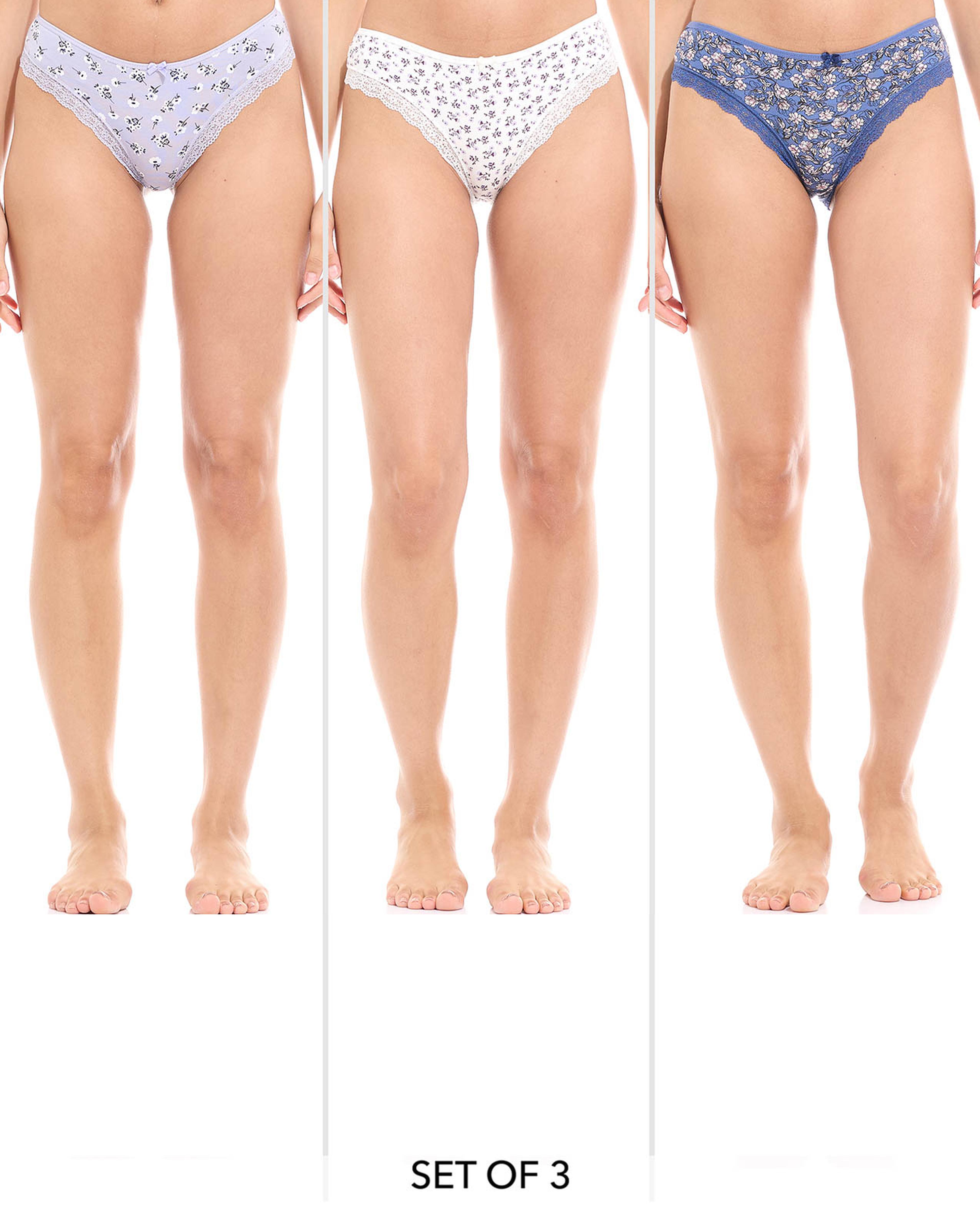 سروال برازيلي مزين بدانتيل - 3 قطع