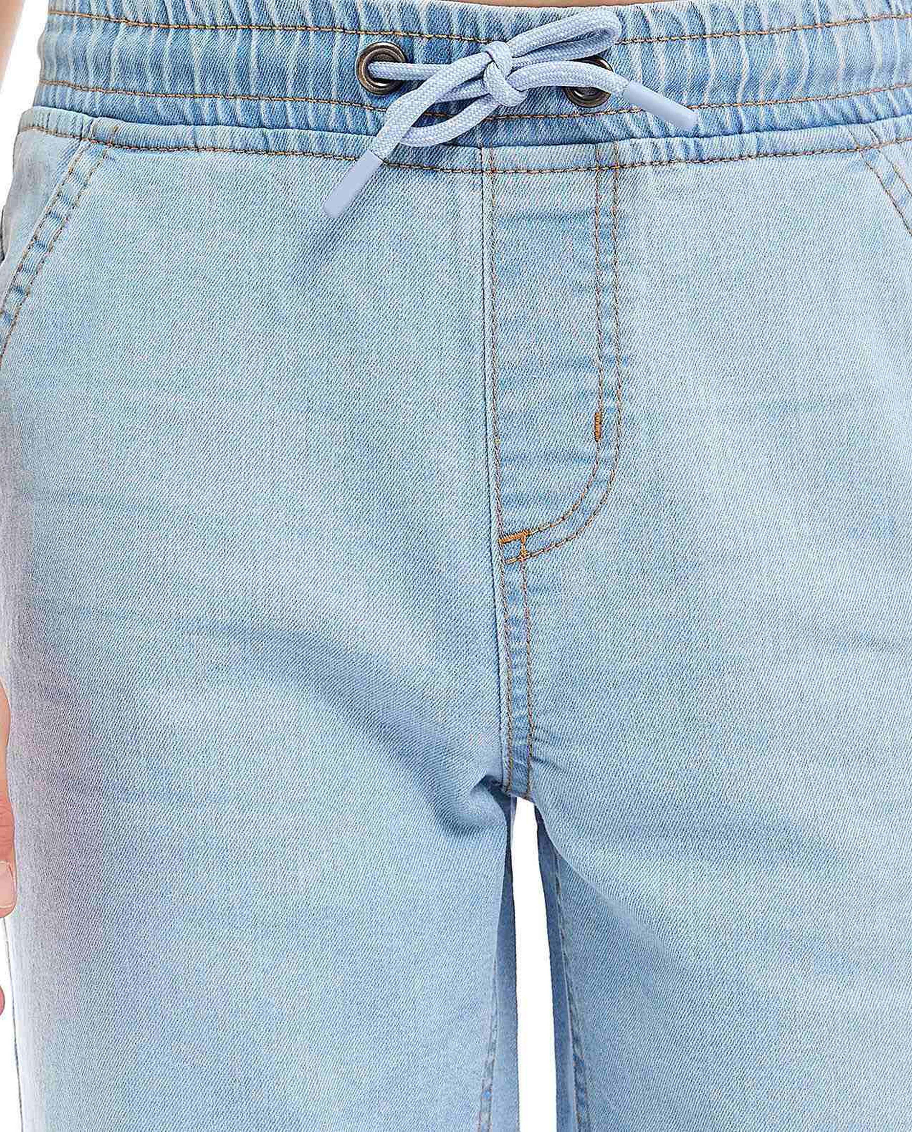 Faded Denim Shorts with Drawstring Waist