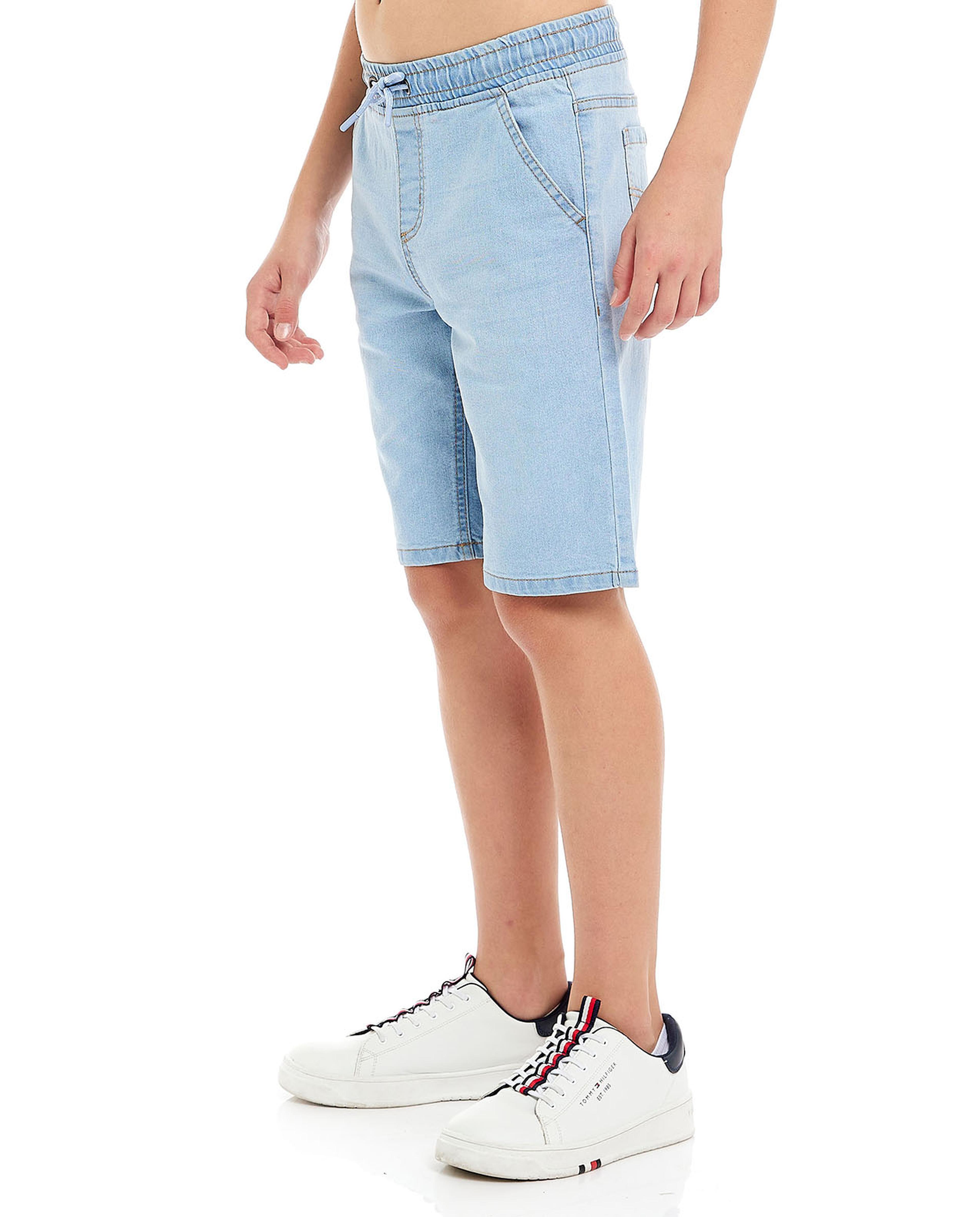 Faded Denim Shorts with Drawstring Waist